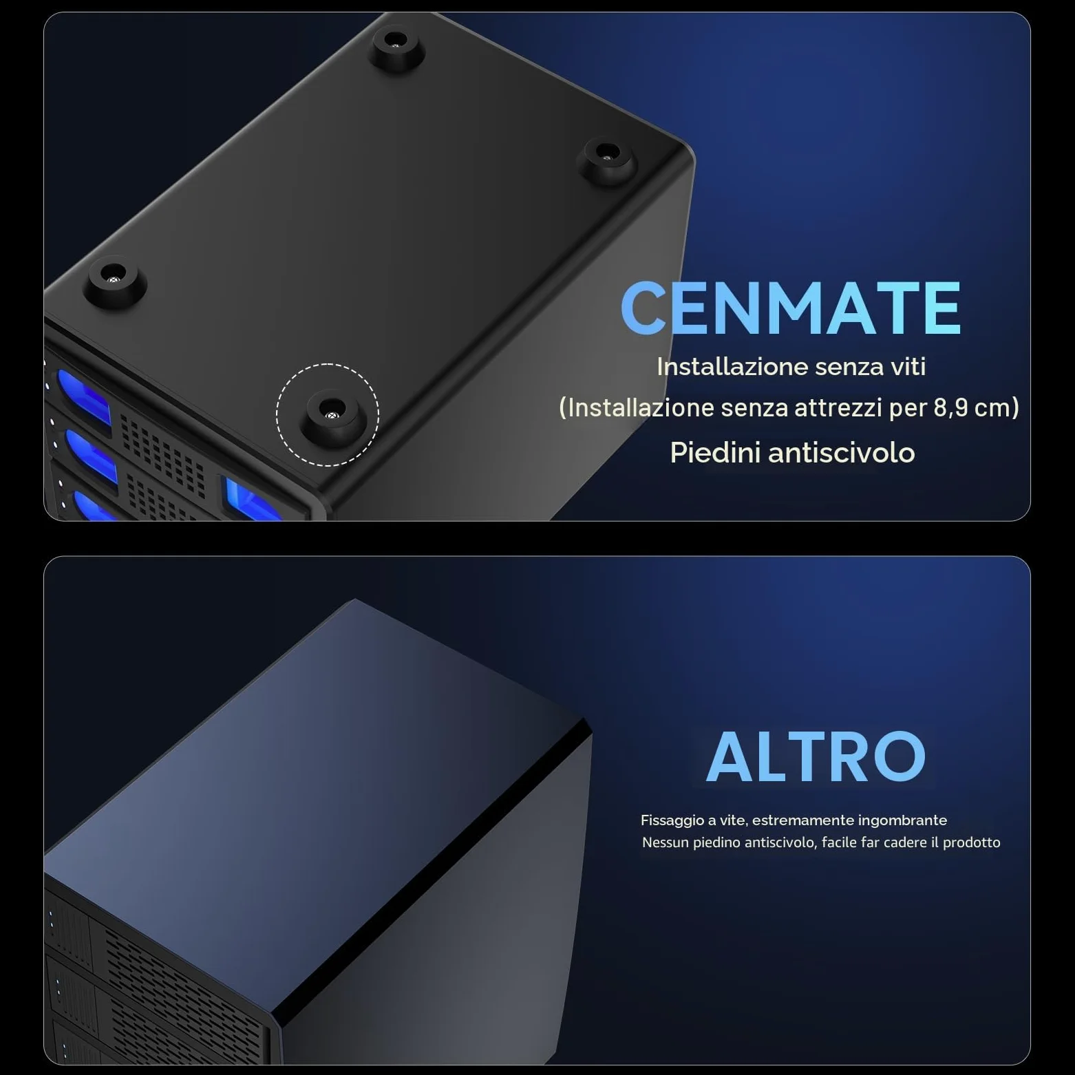 Case Hard Disk, CENMATE 10Gbps Case HDD 4 Bay Alluminio con Ventola per HDD/SSD SATA da 2,5/3,5, USB A/C 3.2, Supporto Sostituzione a Caldo, Senza Attrezzi, DAS (NO RAID/NAS)