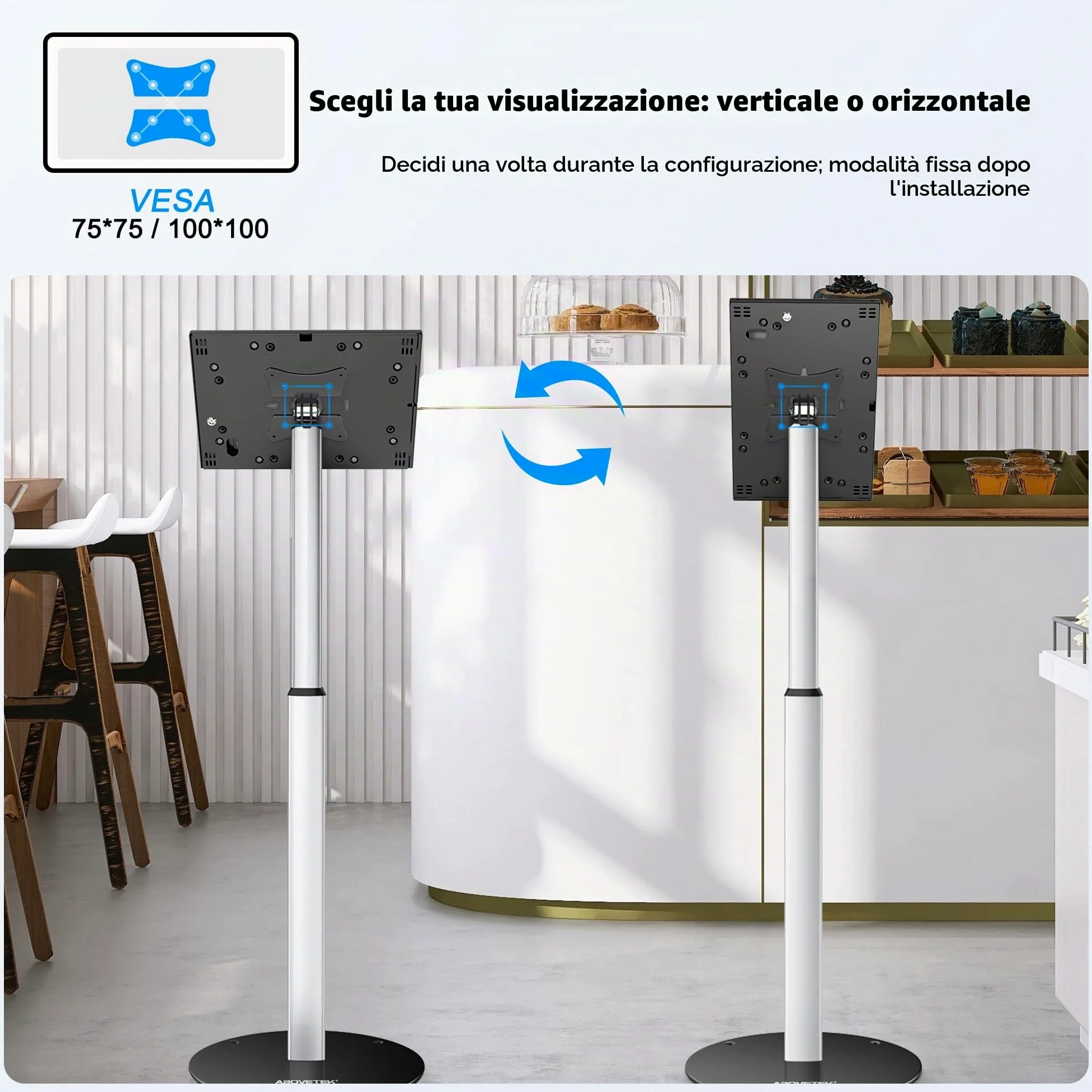 AboveTEK Supporto da Pavimento Antifurto per iPad, Piedistallo per Tablet POS ad alta Sicurezza, Custodia di Sicurezza Regolabile in Altezza con Serratura e Meccanismo a Chiave per iPad Air Pro