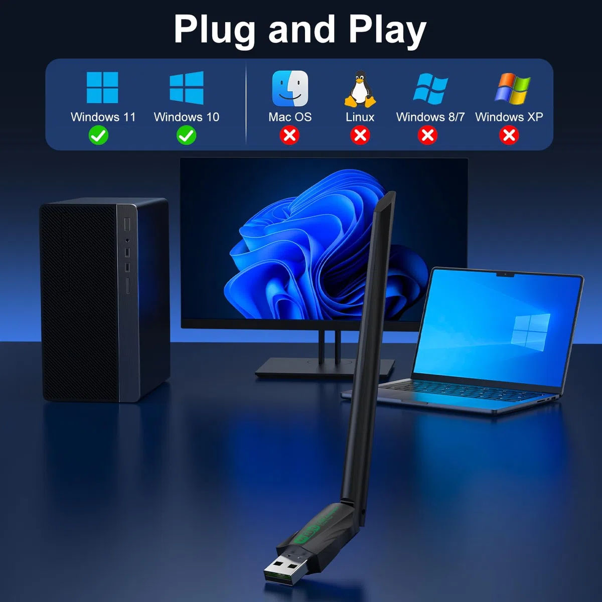 2 in 1 WLAN Stick AX900 Bluetooth 5.4, WiFi 6 USB WLAN Stick, Dual Band 5GHz 600Mbit/s + 2.4G 286Mbit/s, MU-MIMO, WPA2, USB WiFi adattatore Bluetooth PC compatibile con Windows 11/10 Linux