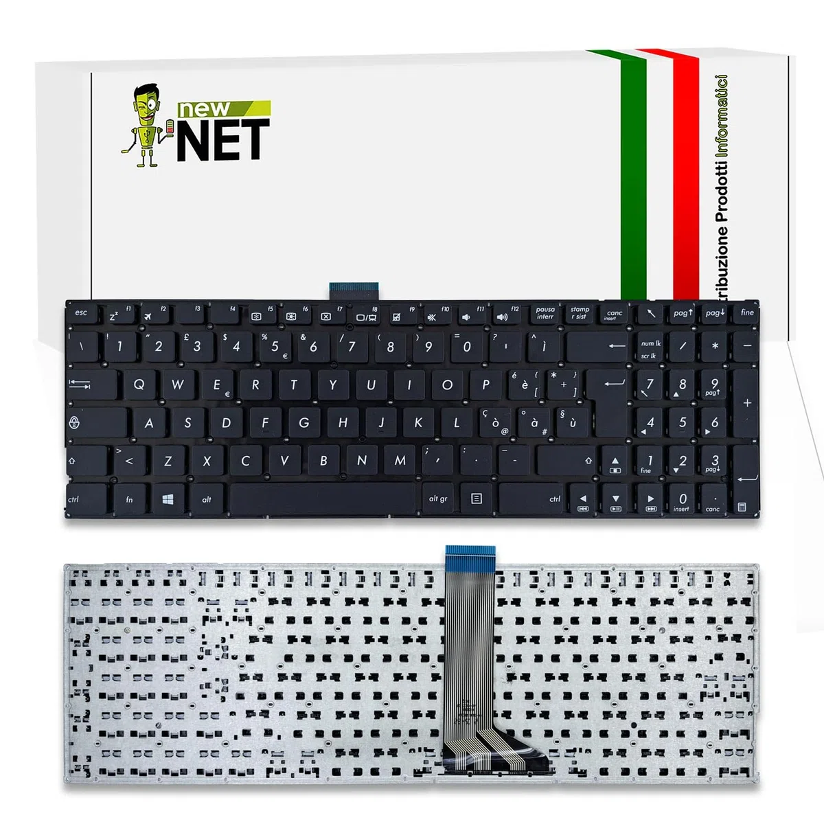 new net - Tastiera compatibile con ASUS X554L, X554LA, X554LAB, X554LB, X554LD, X554LF, X554LI, X554Y, X554YA, X554YI [Senza frame - colore tasti Nero - Layout ITA]