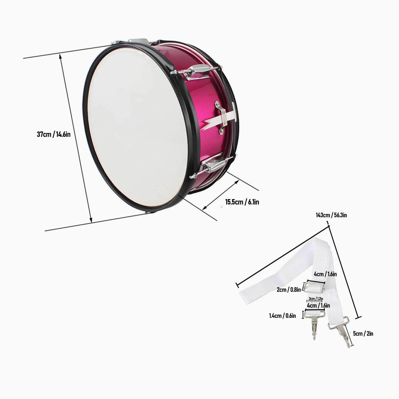 Vvikizy Strumento a Percussione in Acciaio Inossidabile del Rullante da 14x5,5 Pollici con Cinghia di Rumori con Baraccopole