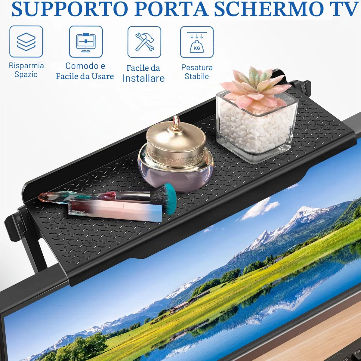 Ripiano Superiore Dello Schermo, 2 Pezzi Ripiano Superiore TV, Supporto Monitor Staffa Router Regolabile, Mensole Porta Decoder Organizer per Computer, Altoparlanti, Telecomando