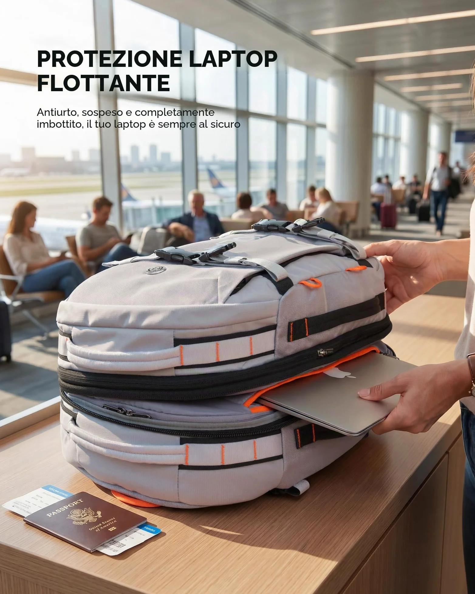 Tolaccea 40L-50L Zaino Viaggio Aereo Bagaglio a Mano, Adatto alla TSA Zaini da Viaggio, Zaino Porta PC 15.6 Pollici, Espandibile Borse da Cabina per Uomo Donna Viaggi Escursioni Campeggio