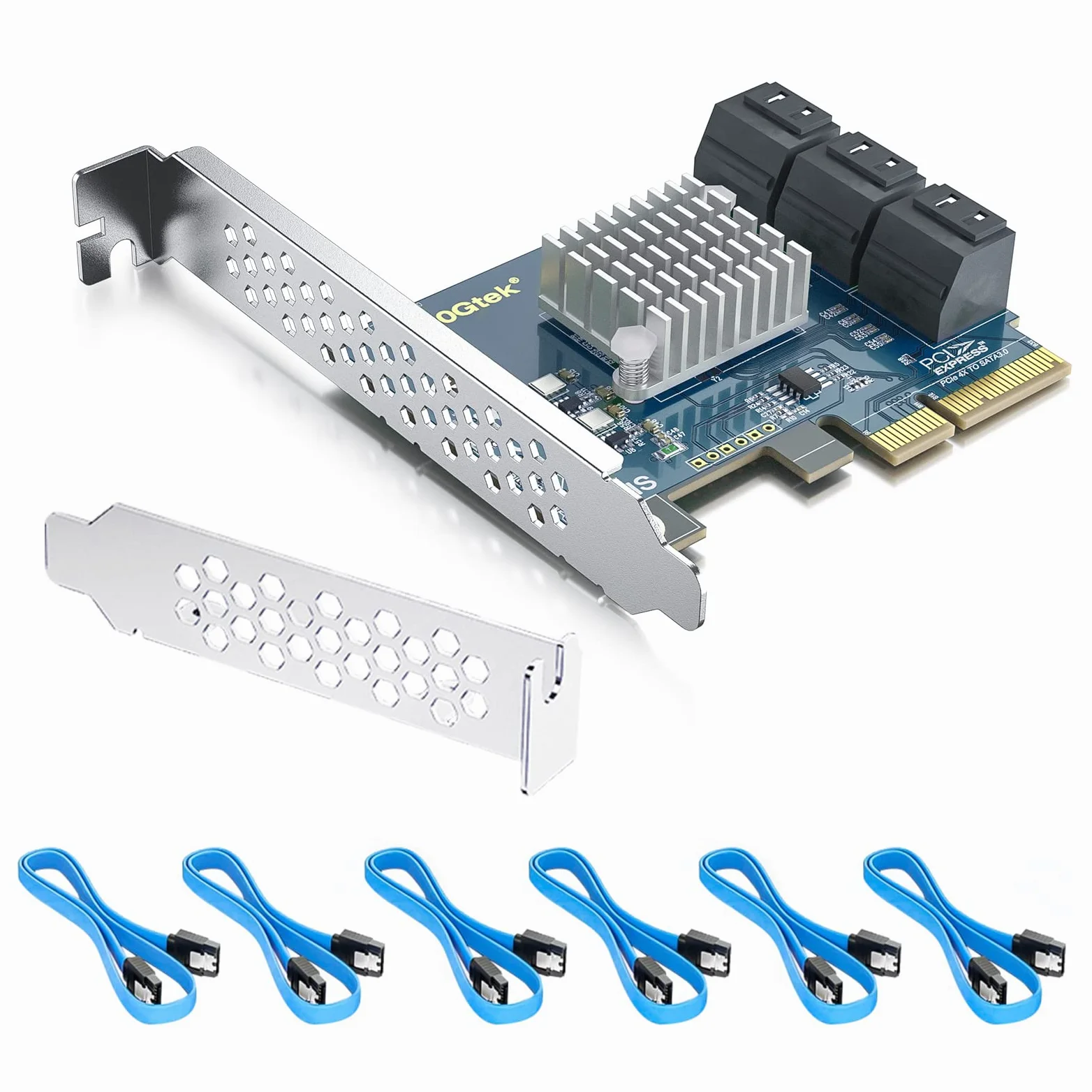 10Gtek PCIe SATA 3.0 Controller Card with 6 Ports, Cables and Low Profile Bracket - PCI Express X4 Expansion Card