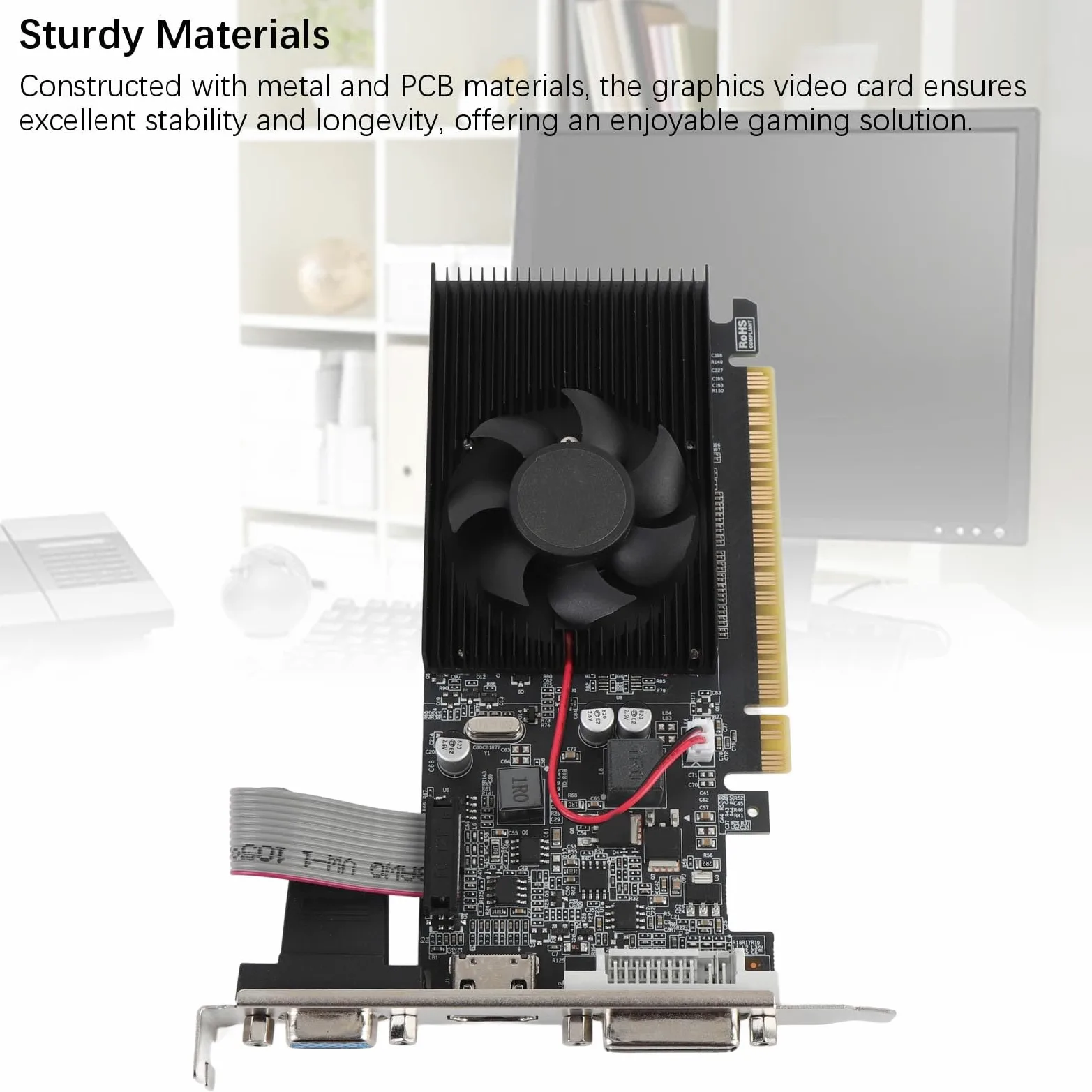 Scheda Grafica da Gioco DDR3 da 2 GB, Scheda Video PCI Express 2.0 X16 con Porta VGA DVI, GPU per Computer Desktop a Basso Profilo per PC da Gioco