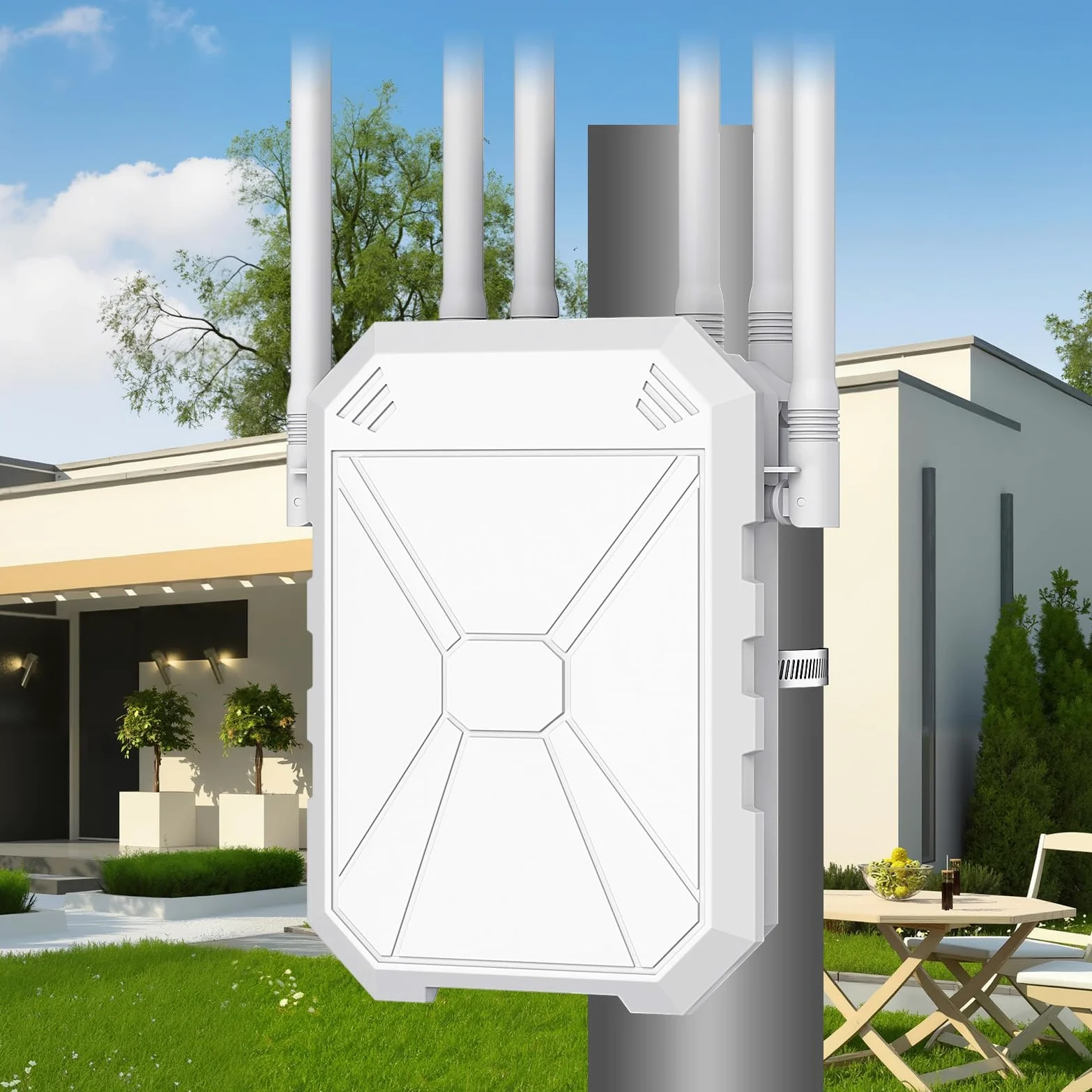 AX3000 Ripetitore WiFi 6 da Esterno, Dual Band fino a 3000Mbps, Access Point Outdoor IP67 Waterproof con PoE, 6 Antenne ad Alto Guadagno, Copertura WiFi Lunga Distanza per Giardino Camper Garage