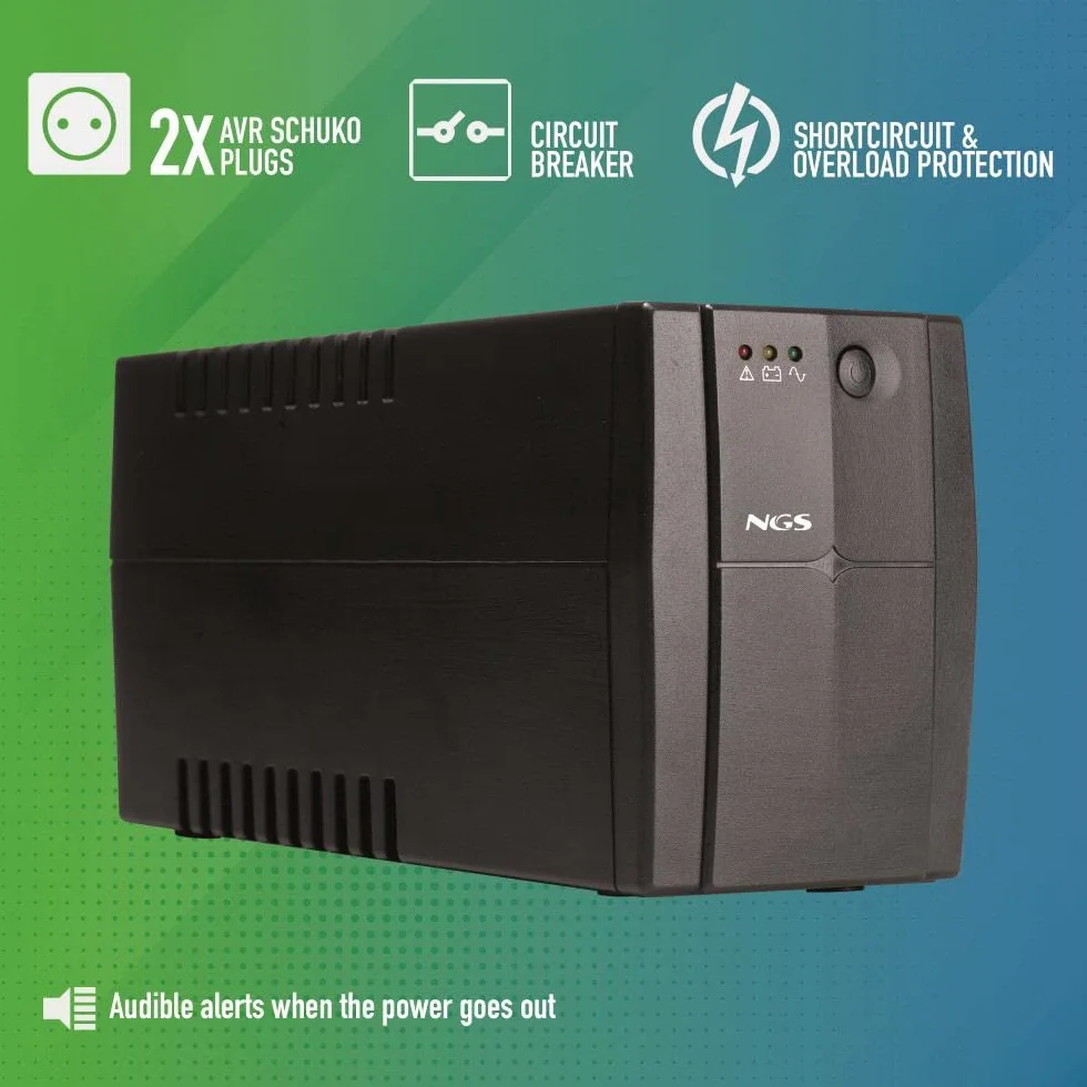 NGS FORTRESS900V3 - Gruppo di continuità UPS, Off Line UPS 600 VA, Tensione a Uscita Stabile di 360W per 2 Prese Schuko
