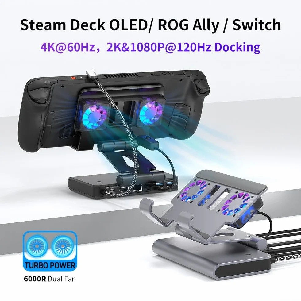 Per Steam Deck, stazione di raffreddamento 4K per XPlayer per Apex Gigabit Ethernet SteamDeck ventola di espansione base di raffreddamento 4K (nero)