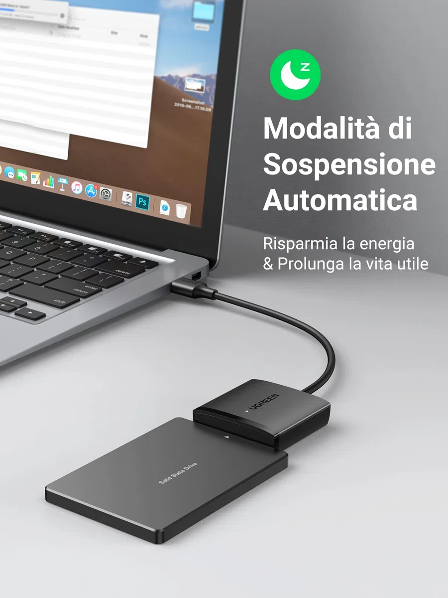UGREEN Adattatore SATA USB 3.0 per SSD HDD 3.5" 2.5" 12TB, Cavo Supporta UASP Riposo Automatico, Compatibile with WD Toshiba Seagate Hitachi