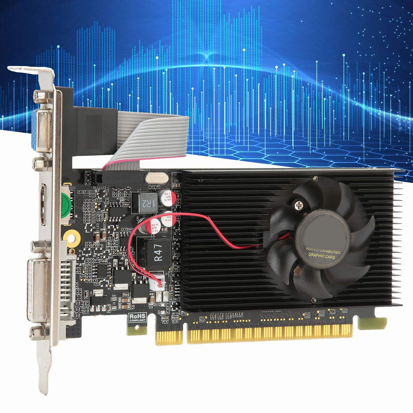 POENVFPO Schede Grafiche per Computer, Scheda Grafica GT730 64 Bit DDR3 da 2 GB con CD Driver per Computer Desktop