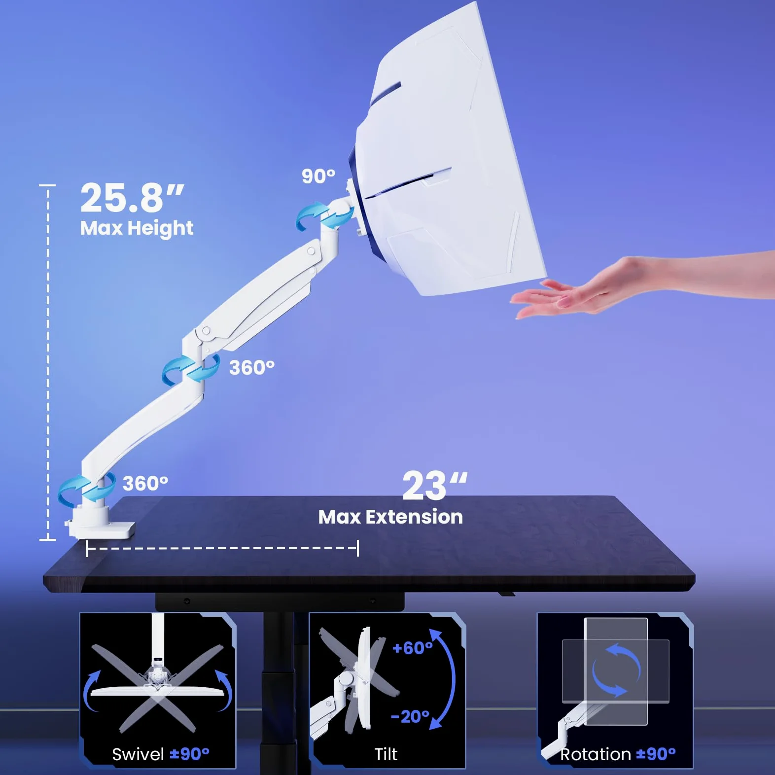 PUTORSEN - Supporto per monitor Ultrawide 22-57 pollici, regolabile in altezza, fino a 27 kg, VESA Max fino a 200 x 200 cm