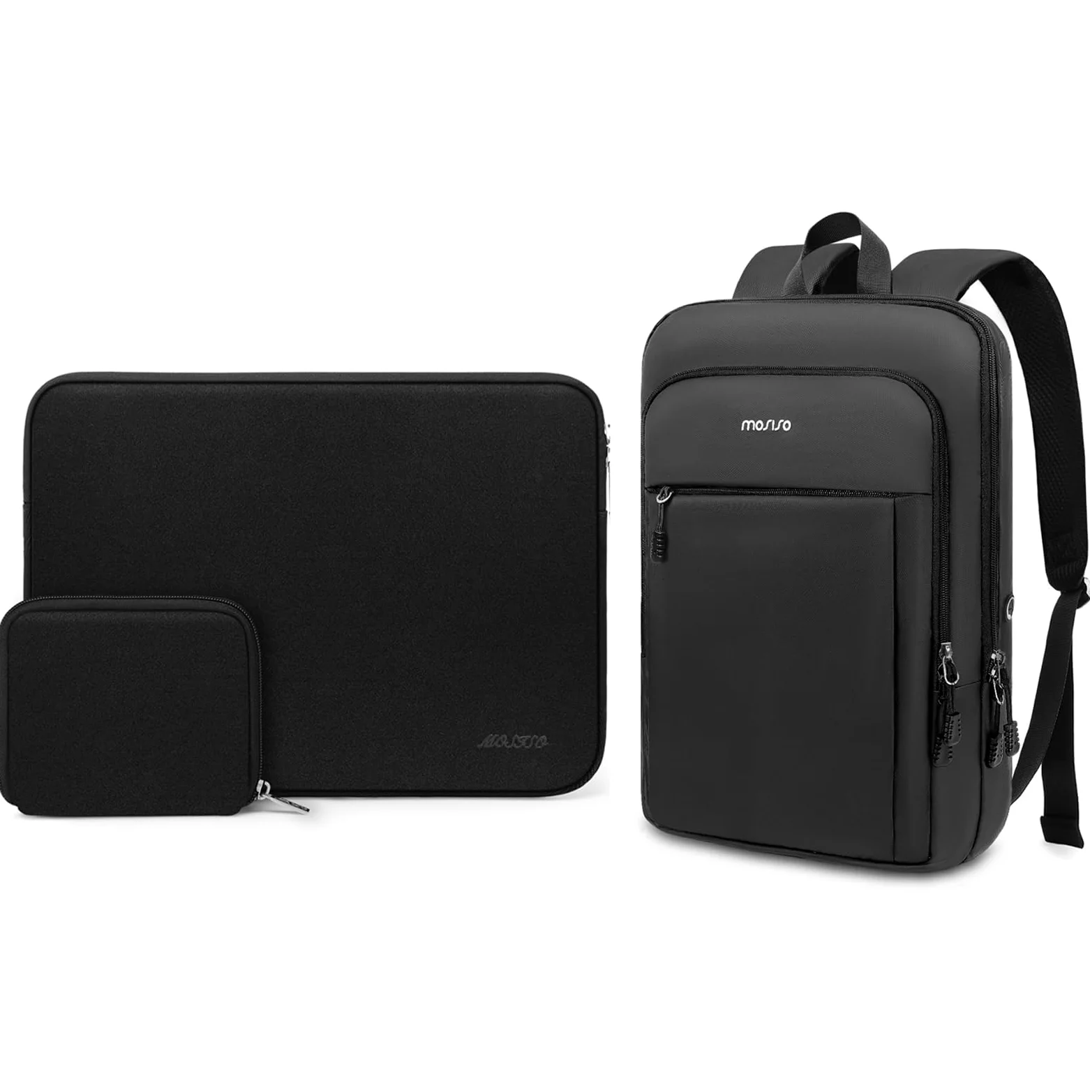 MOSISO Sottile Zaino per Laptop, 15,6 pollici Borsa Impermeabile per Laptop | e 13 pollici Custodia Laptop, 13 pollici Borsa PC, Neoprene Borse Computer con Custodia Piccola, Nero e Nero