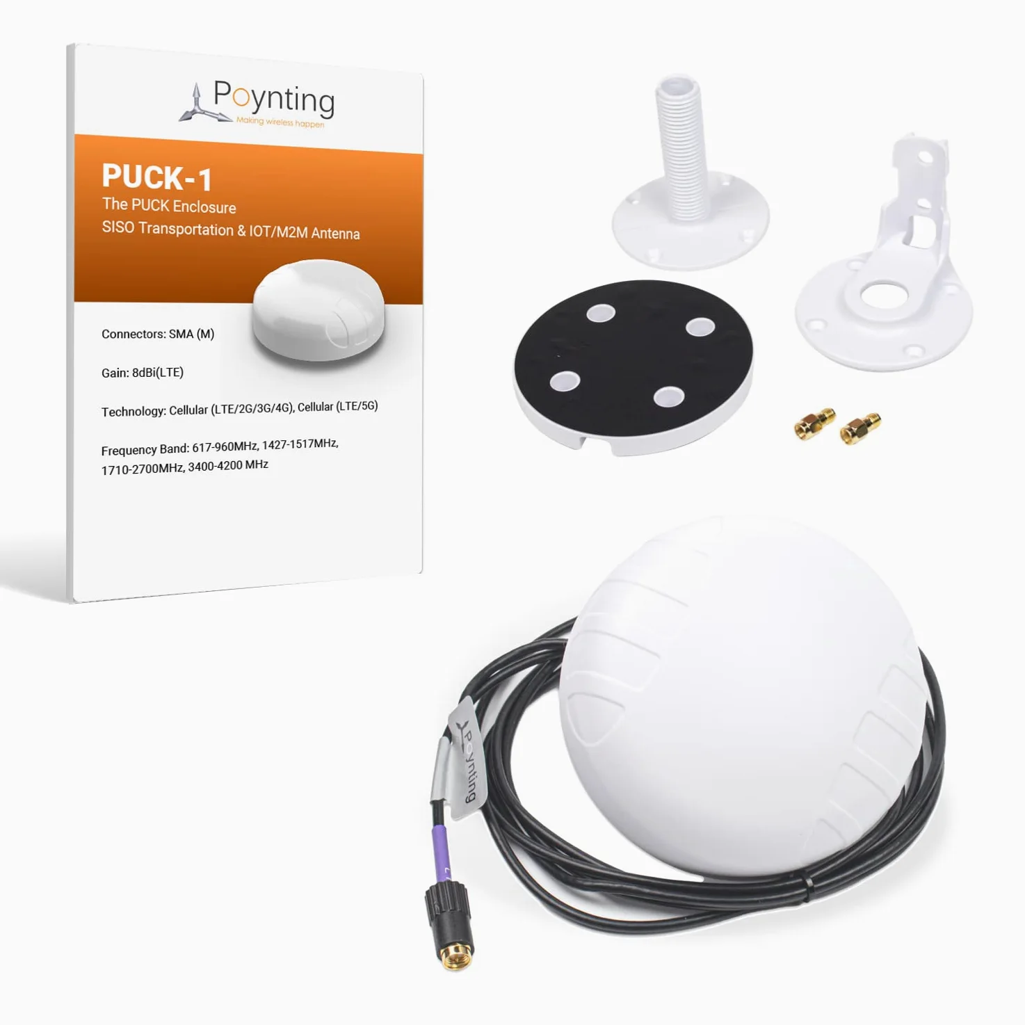 Poynting Puck-1 SISO Trasporto & Antenna M2M/IOT | 5G | 4G LTE | CBRS | 617-4200 MHz | Bianco