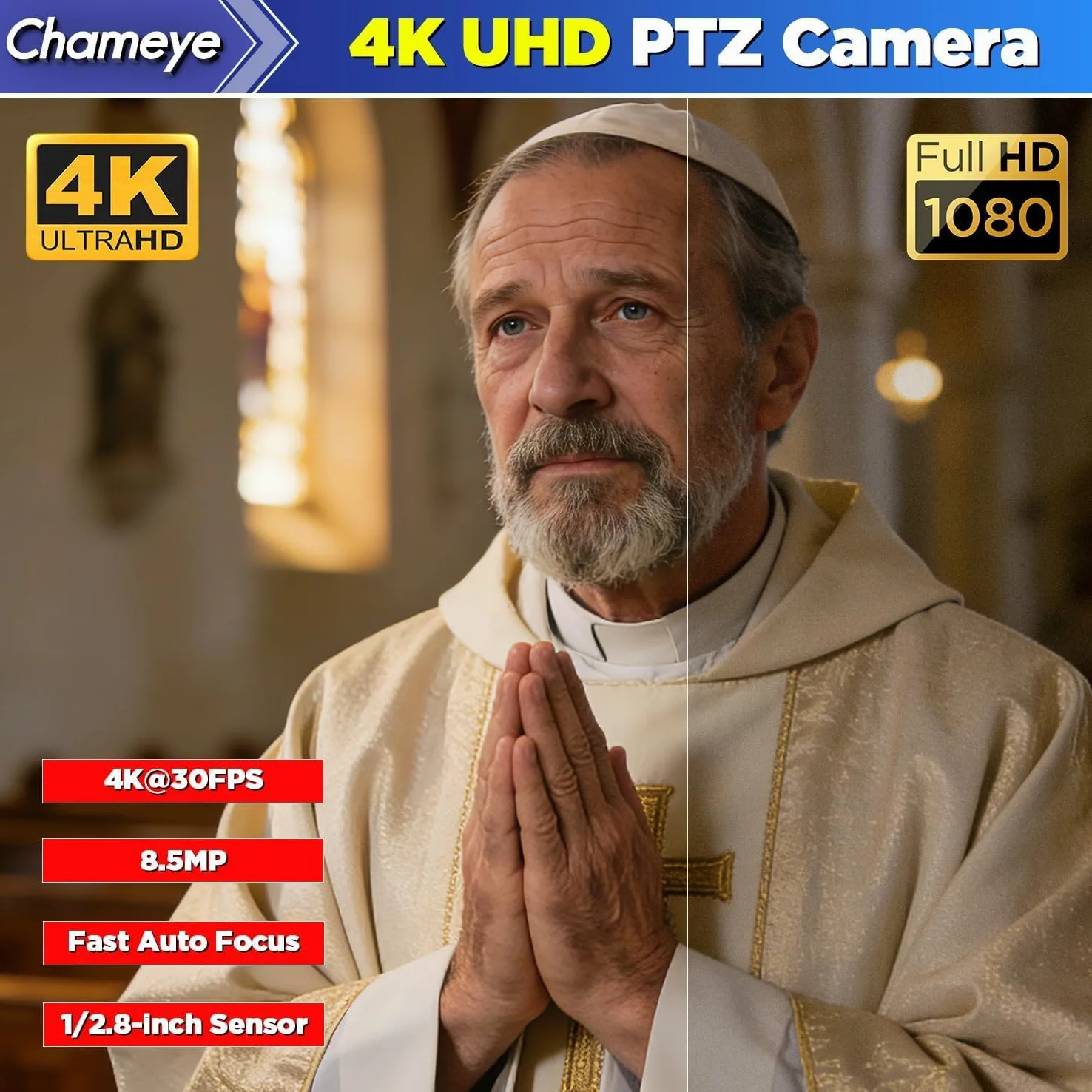 Chameye Telecamera PTZ 4K con NDI, Tracciamento AI-Automatico, Zoom Ottico 20X (Zoom ibrido 30x), Certificazione NDI HX, HDMI/USB 3.0/LAN, per Chiesa, Culto, Istruzione, Conferenze, Nero (C420T)