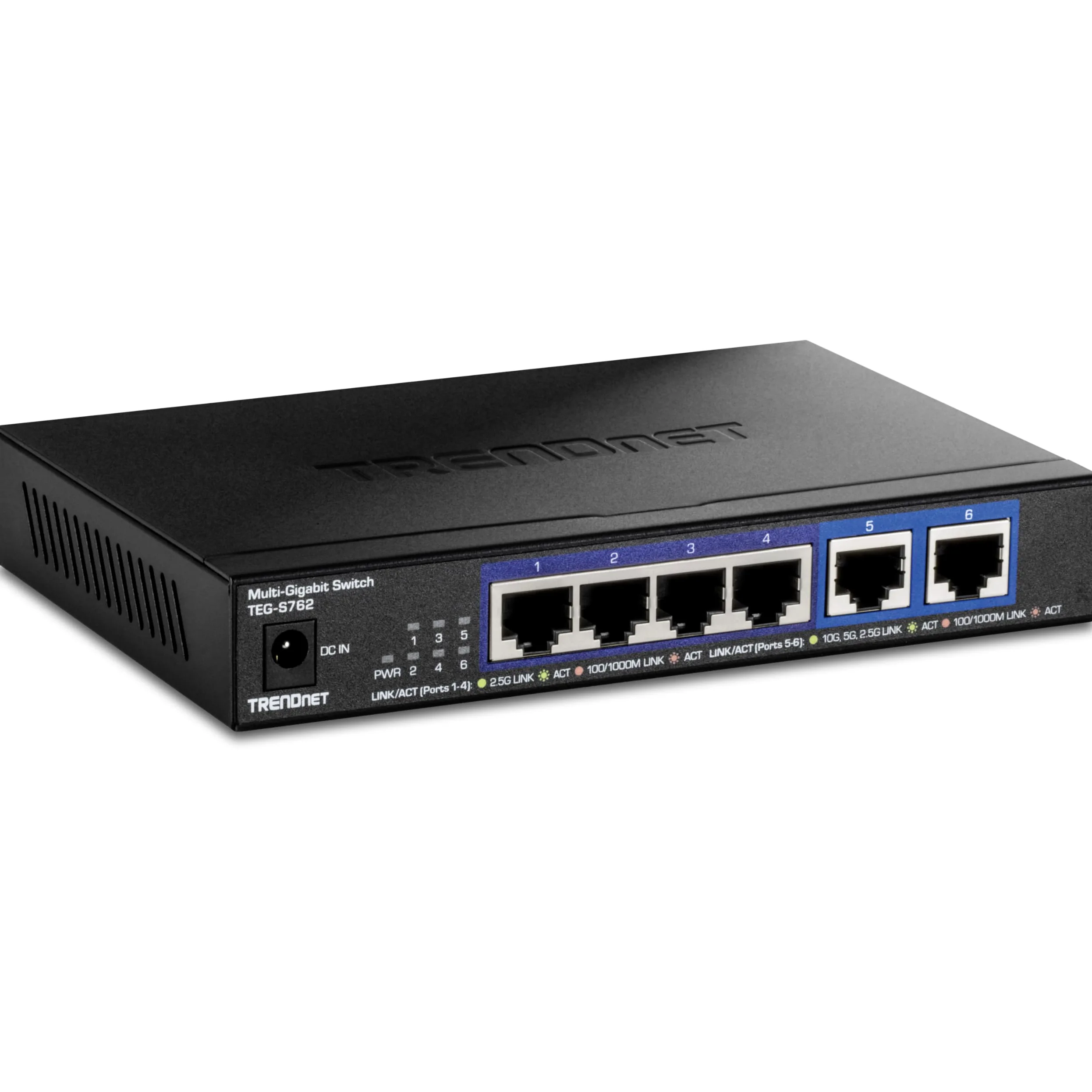 TRENDnet TEG-S762 Switch 6 porte 10G, 4 porte RJ-45 Base-T da 2,5 G, 2 porte RJ-45 10G, capacità di commutazione 60 Gbps, montabile a parete, connessioni di rete 10 Gigabit, nero