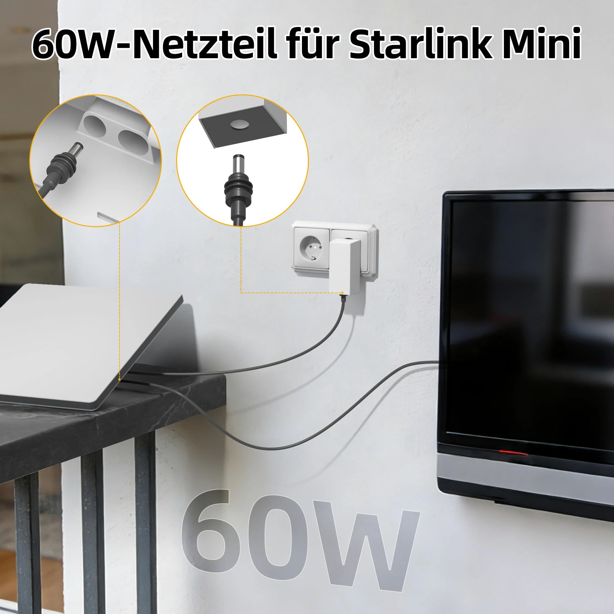 Joinfworld Caricatore per Starlink Mini 60 W,AC a DC Chager adattatore | Alimentatore da parete 30 V 2 A,per Starlink MINI 12V cavo di alimentazione spina da parete, for Home RV Outdoor Use
