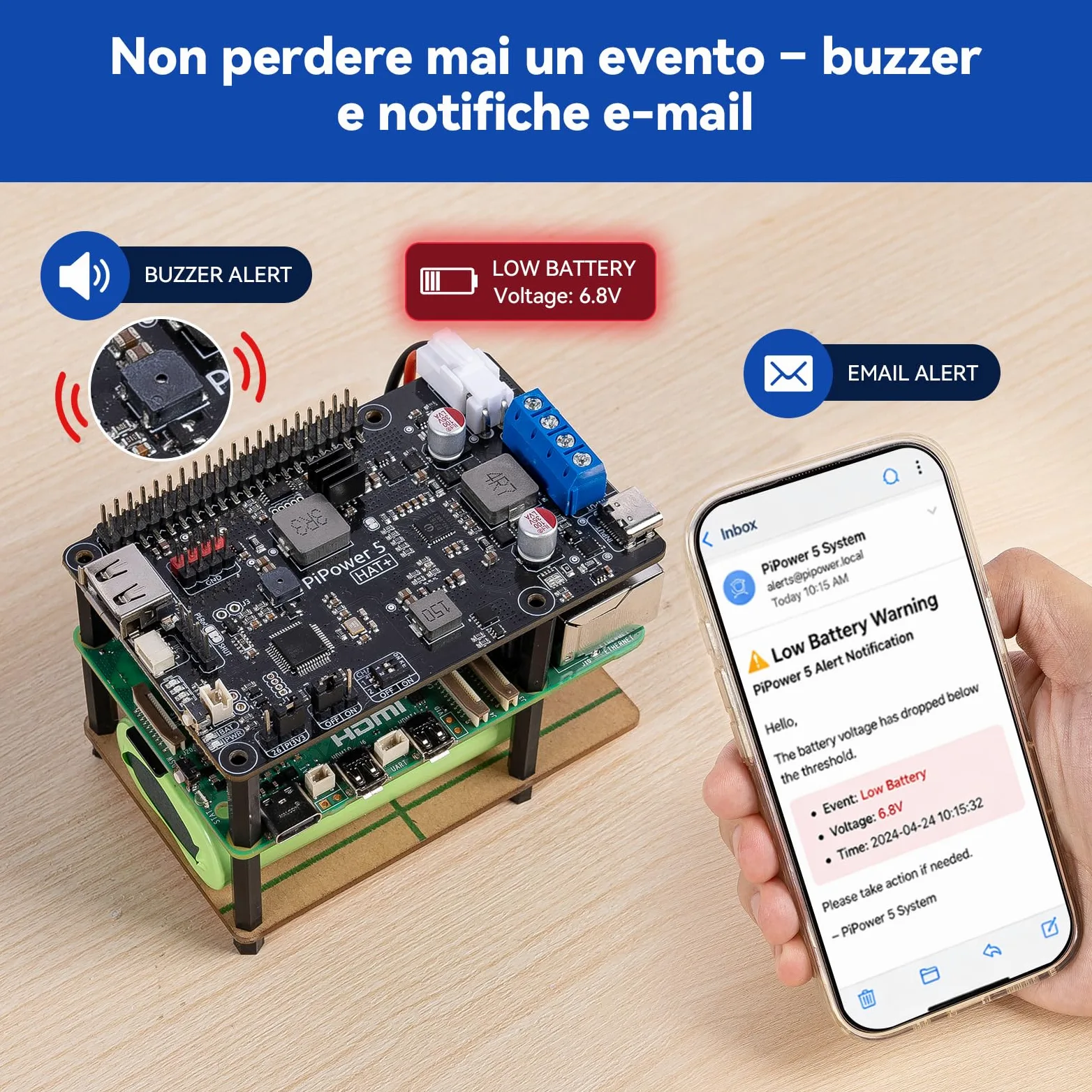 SunFounder PiPower 5 Alimentatore UPS HAT 5V/5A per Raspberry Pi 5/4B/3B+/Zero 2 W/Arduino/Pironman 5/Max/Mini, batteria ricaricabile, spegnimento sicuro, dashboard intelligente