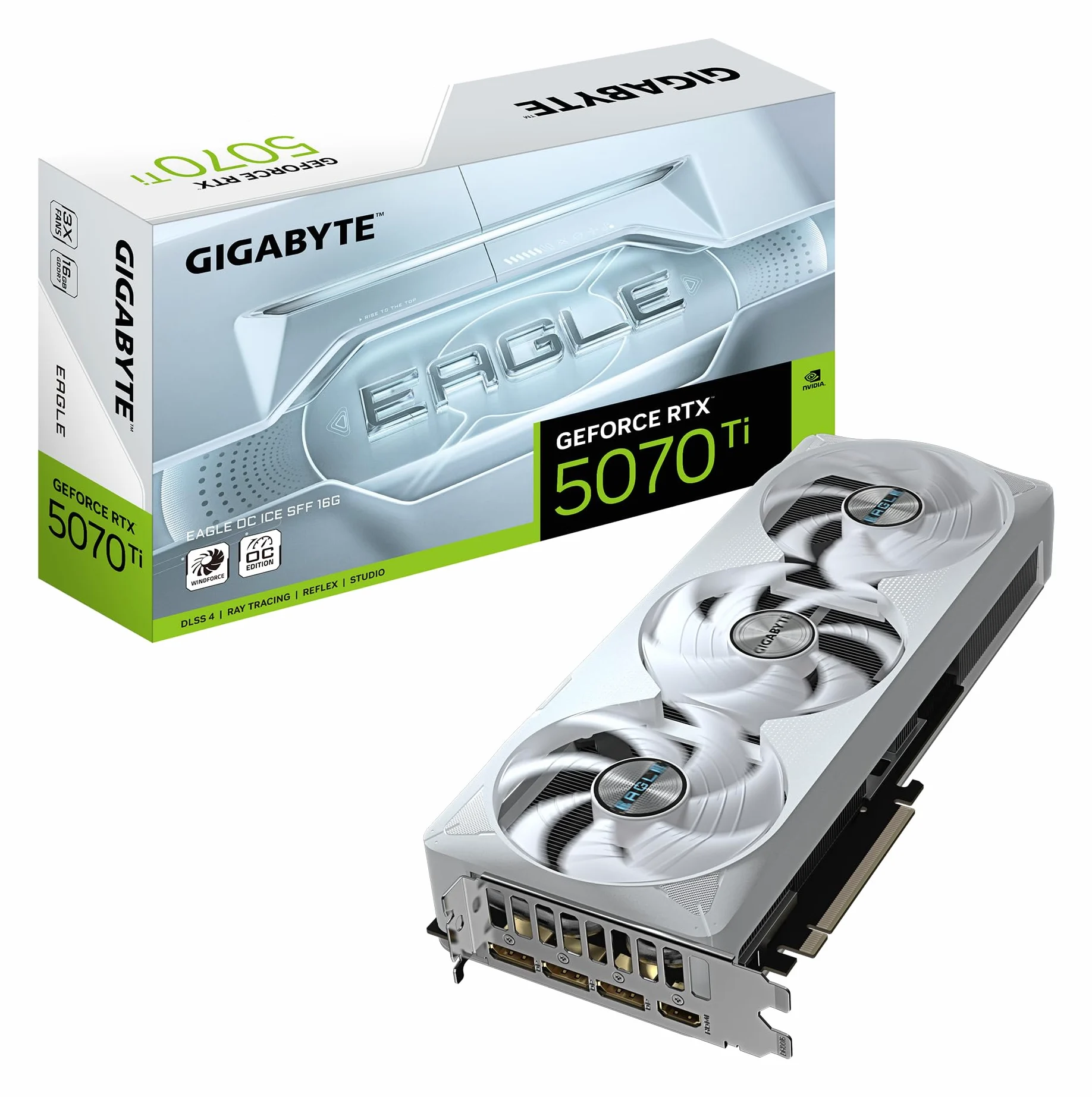 Gigabyte GeForce RTX 5070 Ti EAGLE OC ICE SFF 16G Scheda Grafica - 16GB GDDR7, 256 bit, PCI-E 5.0, 2542 MHz Core Clock, 3 x DP 2.1a, 1 x HDMI 2.1b, NVIDIA DLSS 4, GV-N507TEAGLEOC ICE-16GD