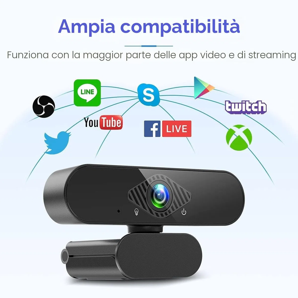 Webcam, Webcam per PC con Microfono 1080P con Video Camera USB 2.0 per Laptop, Desktop, Smart TV per Videochiamate, Conferenza, Studio e Lavoro