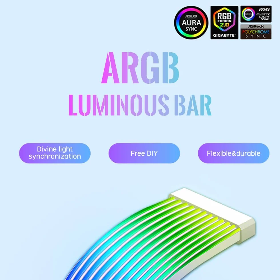 TZMRIT PC Cable Rgb, ARGB PSU Cable Cover Cable Extension, RGB Power Extension Cable Cover Kit for Motherboard and GPU PC Cable Parts Decoration (24PIN WH)