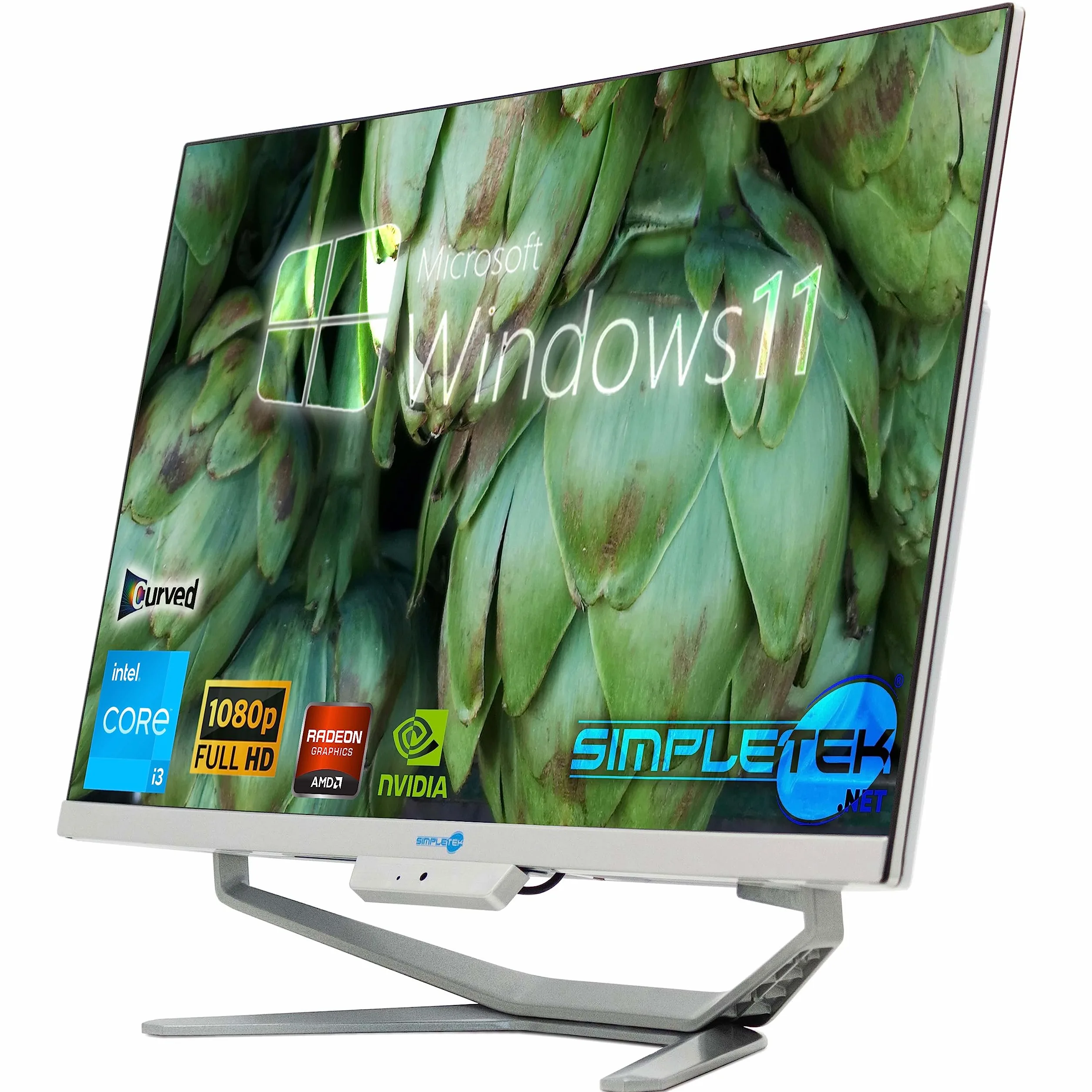 SIMPLETEK - PC All in One con Schermo Curvo 24" Core i3 | Scheda Video nVidia GT710 da 1GB | Windows 11 | 16GB RAM SSD 960GB | Ideale per Ufficio, Scuola, Casa