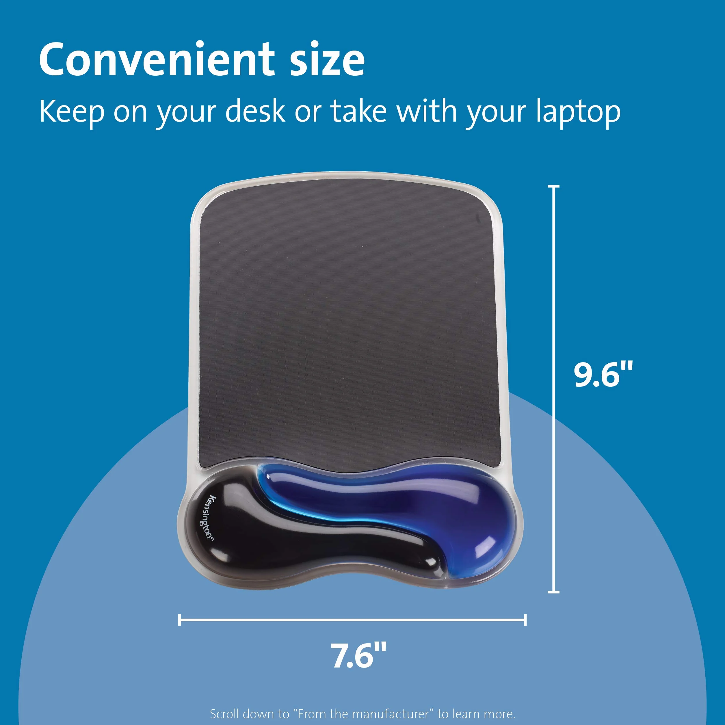 Kensington 62401 Mouse Pad con Poggiapolsi, Poggiapolsi Duo Gel Ergonomico per Computer/Laptop con Mouse Laser E Ottici, Tappetino Antiscivolo con Cuscinetto In Gel, Blu