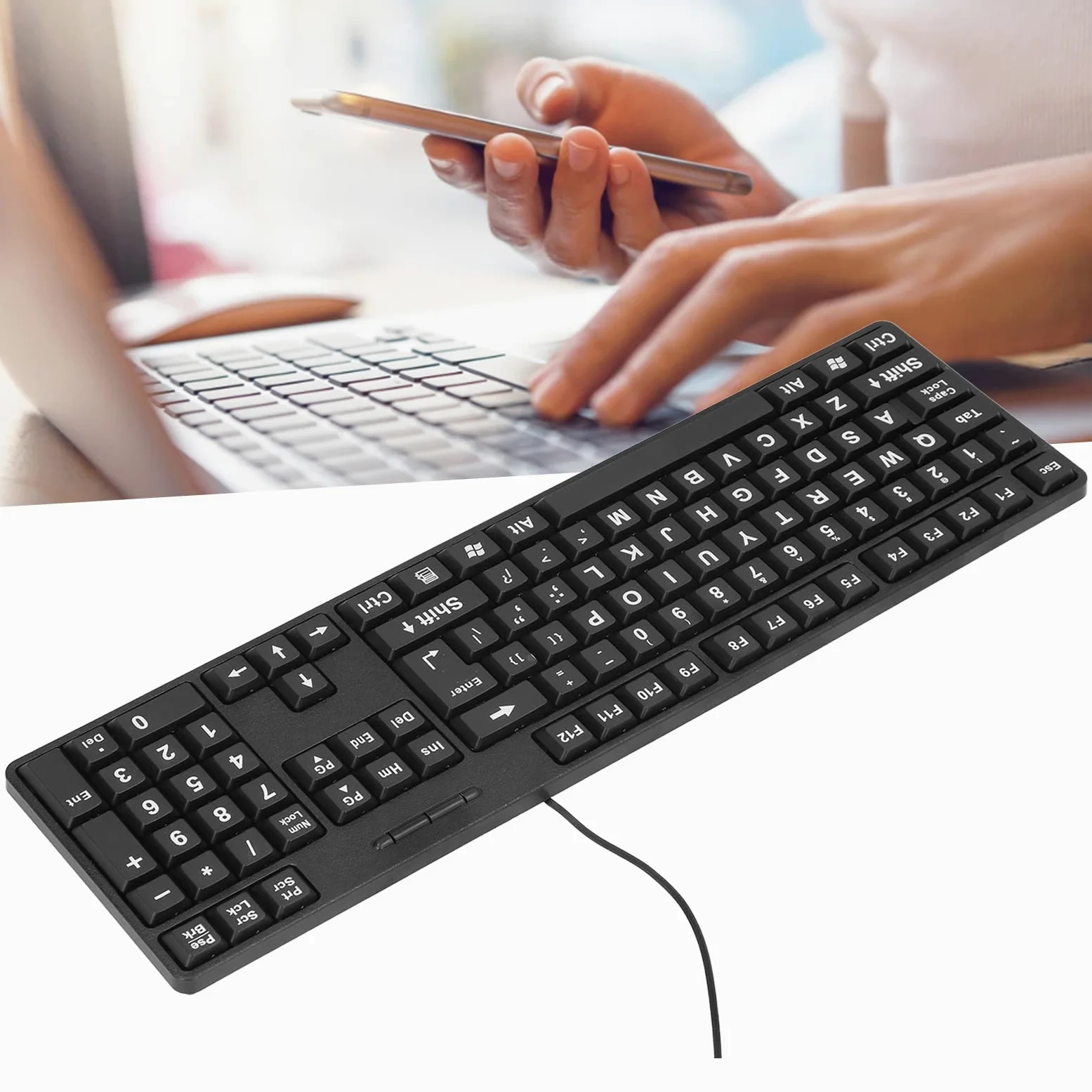 Tastiera con Stampa di Lettere Grandi, 104 Tasti Tastiera Cablata USB Standard di Dimensioni Standard, Plug and Play per Tastiera per Computer per Anziani