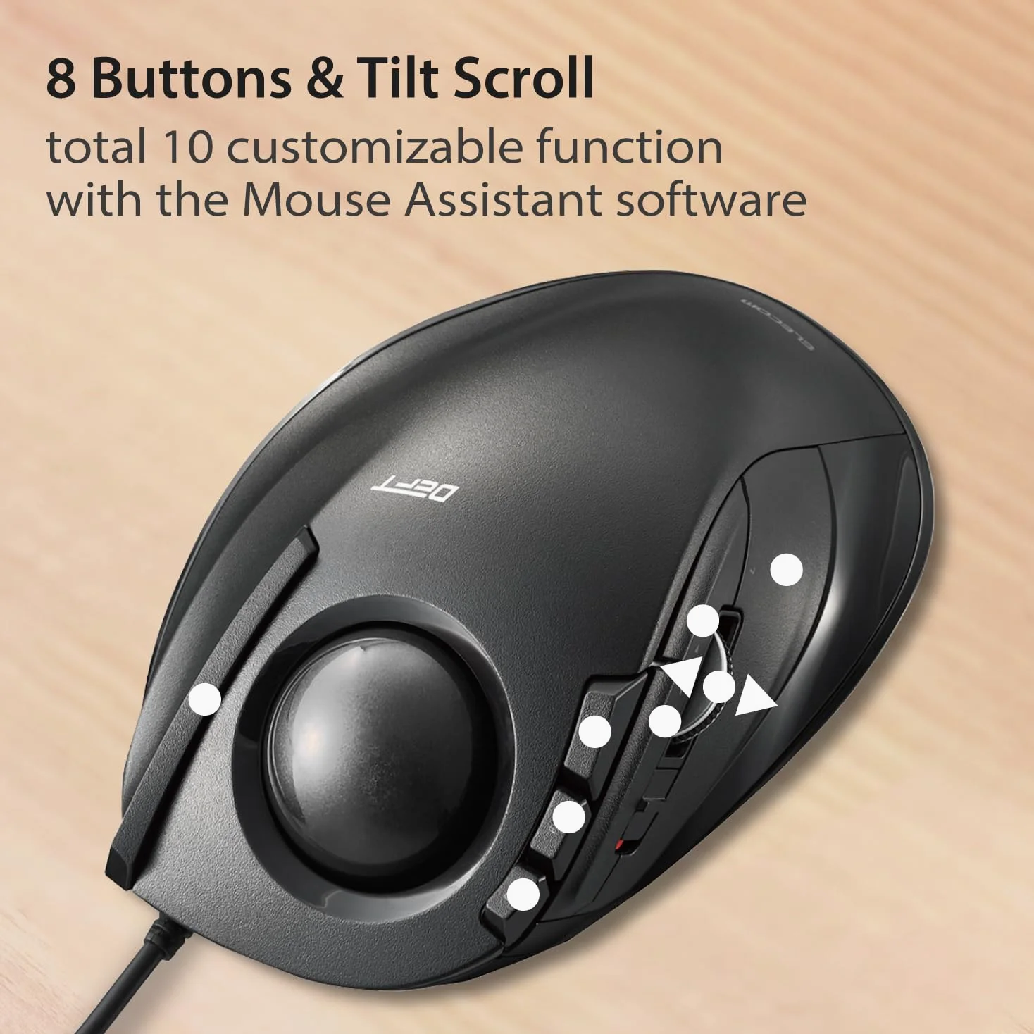 Elecom M-DT2URBK - mouse con trackball, PC/Mac, a 4 vie