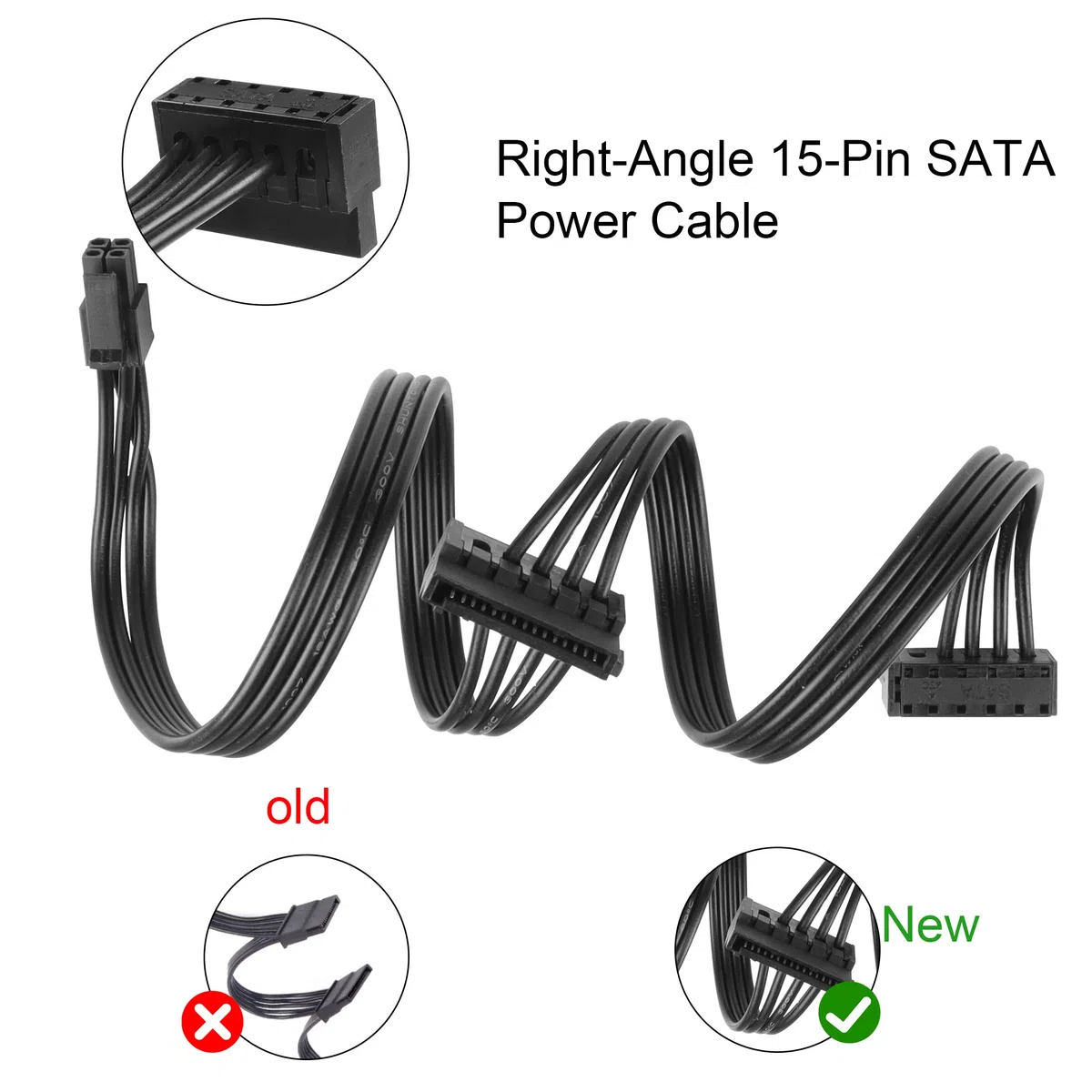 YACSEJAO Cavo splitter da mini 4 pin a SATA, adattatore di alimentazione SATA 15 pin ad angolo retto x2 a mini 4 pin ATX per HDD, SSD, unità ottiche (45 cm, confezione da 2)