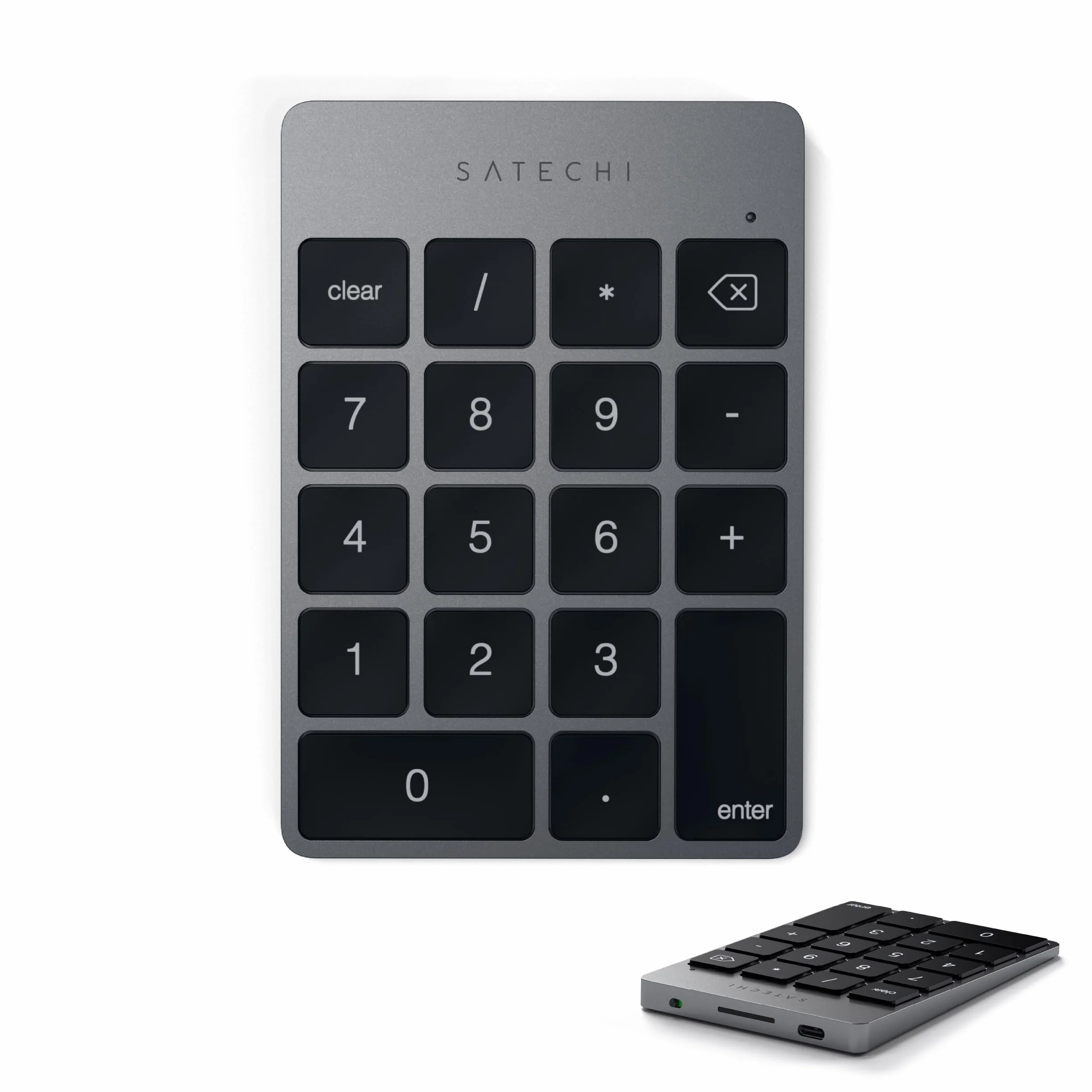 Satechi Tastierino Numerico Wireless Slim in Alluminio con 18 Tasti, Bluetooth, Ricarica USB-C per MacBooK, Laptop, PC, iPad (Grigio Siderale, 𝐋𝐚𝐲𝐨𝐮𝐭 𝐔𝐒)