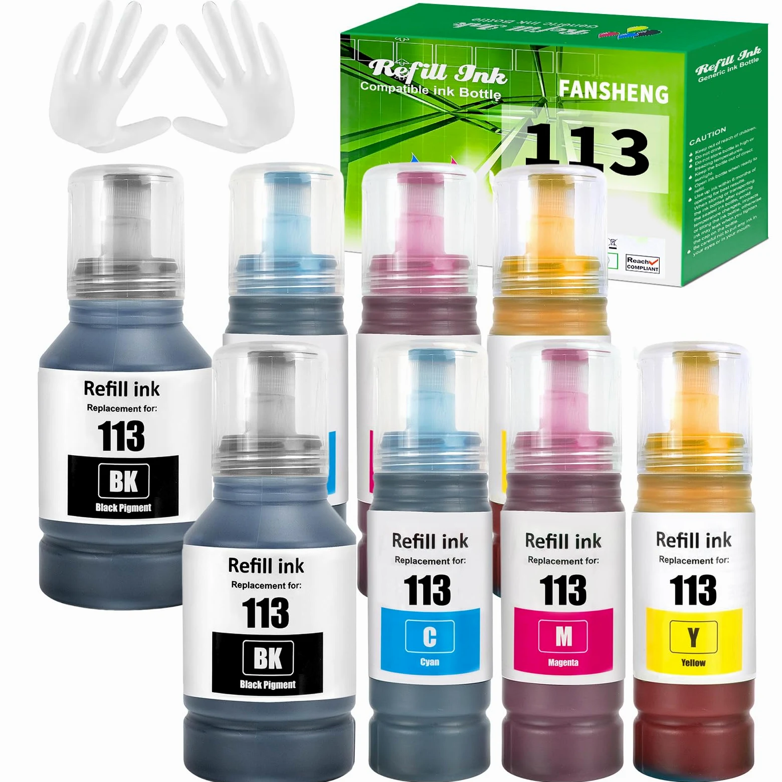 113 Inchiostro Compatibile con Epson 113 Flaconi di Inchiostro per Ecotank ET-5150 ET5150 ET-5170 ET-16650 ET-16600 ET-16150 ET-15000 ET-5100 ET-5160 ET-5800 Pro ET-5850 (8 Pack 2BK/2C/2M/2Y)