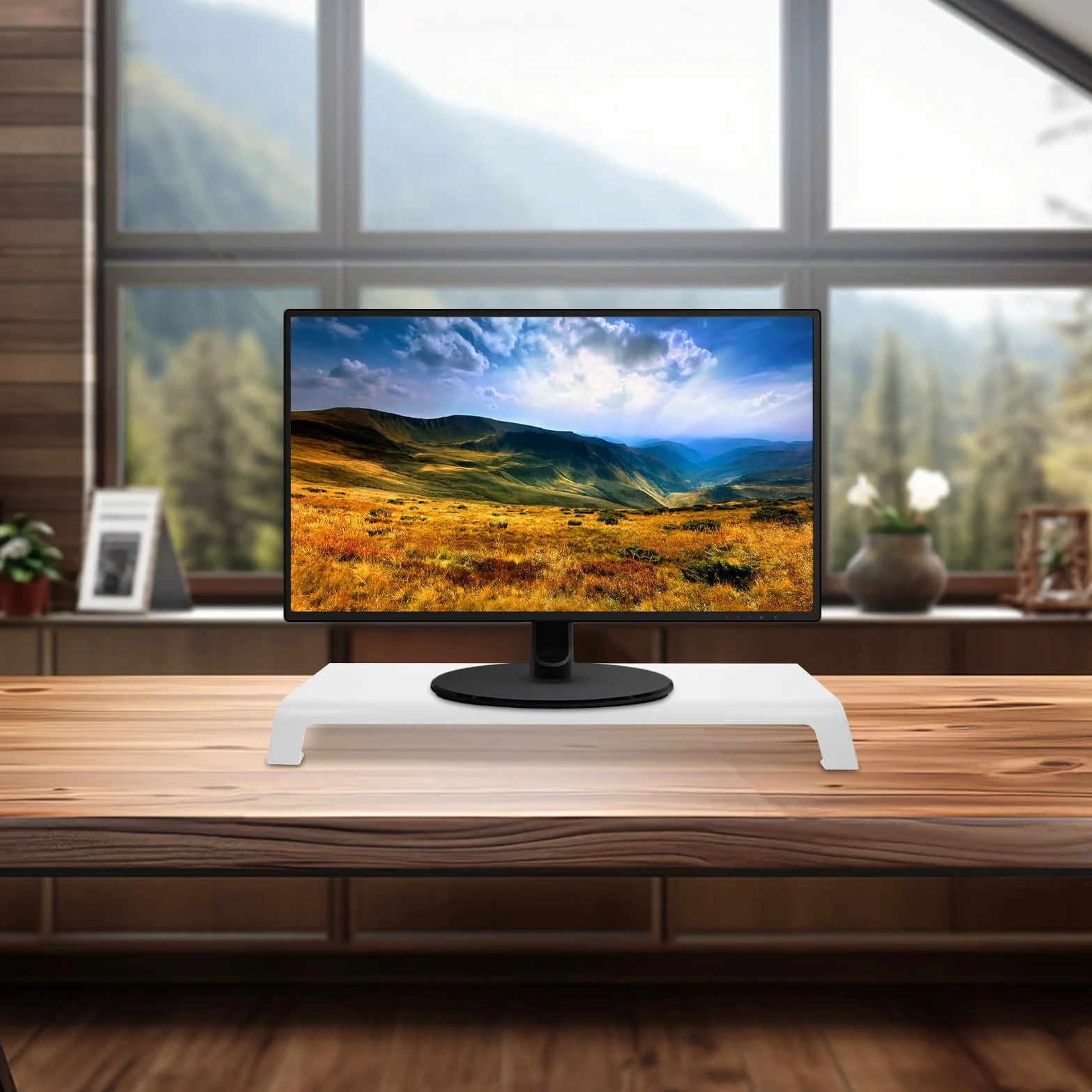 HOMSFOU Supporto per Monitor Rialzo, Screen Elevated Shelf in Lega di Alluminio Bianco Piedini in Silicone, per Studenti e Appassionati di Makeup