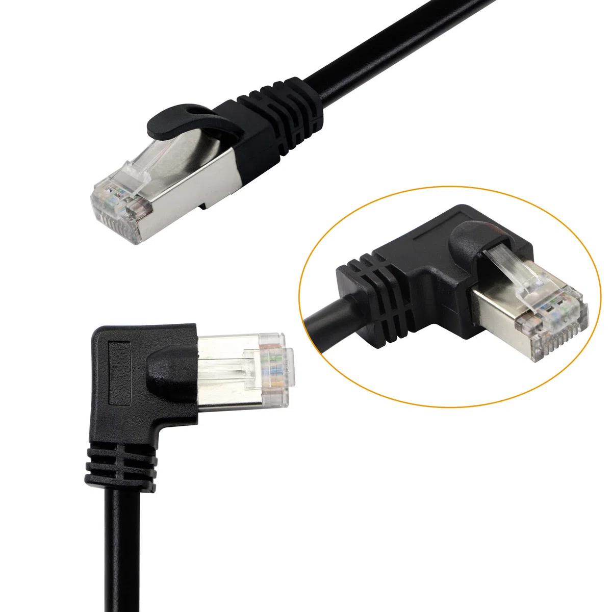 Cavo Ethernet Cat5, RJ45 maschio a maschio 90 gradi di rete Internet LAN cavo patch per PC, router, modem, stampante, Xbox, PS4, 46 cm (angolo verso destra)