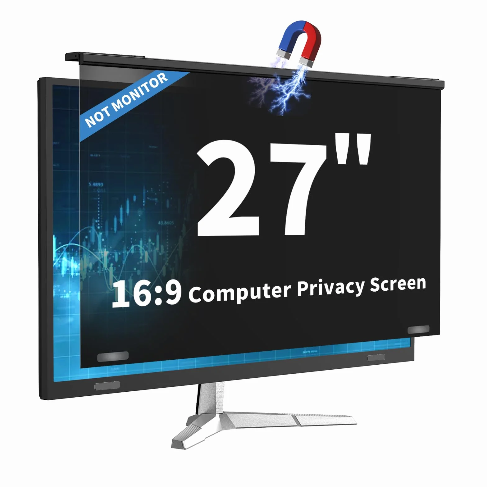 Pellicola protettiva per schermo da 27 pollici, magnetica, antiriflesso, antigraffio, filtro luce blu per monitor di computer, facile da agganciare alla privacy, per schermi da 27"