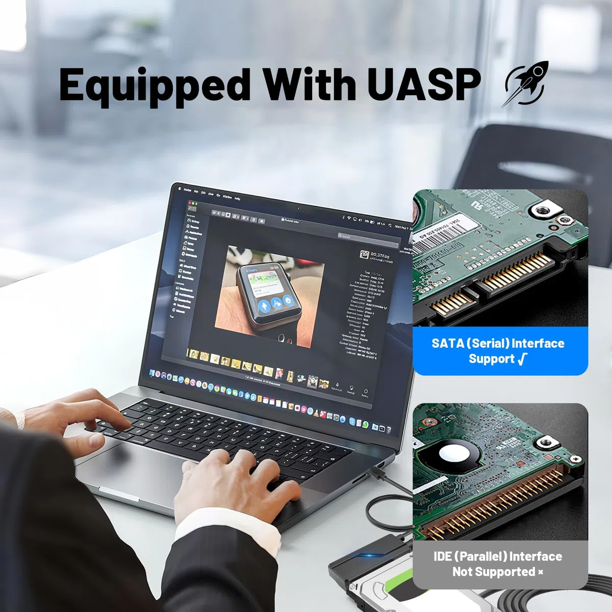 6Gbps Adattatore USB 3.0 a SATA, Convertitore e Esterno USB 3.0 a SATA per Dischi Rigidi HDD/SSD da 2,5“/3,5” e Lettori OtticiSATA Con Alimentatore 12V/2A, UASP, per Windows/MacOS/Linux