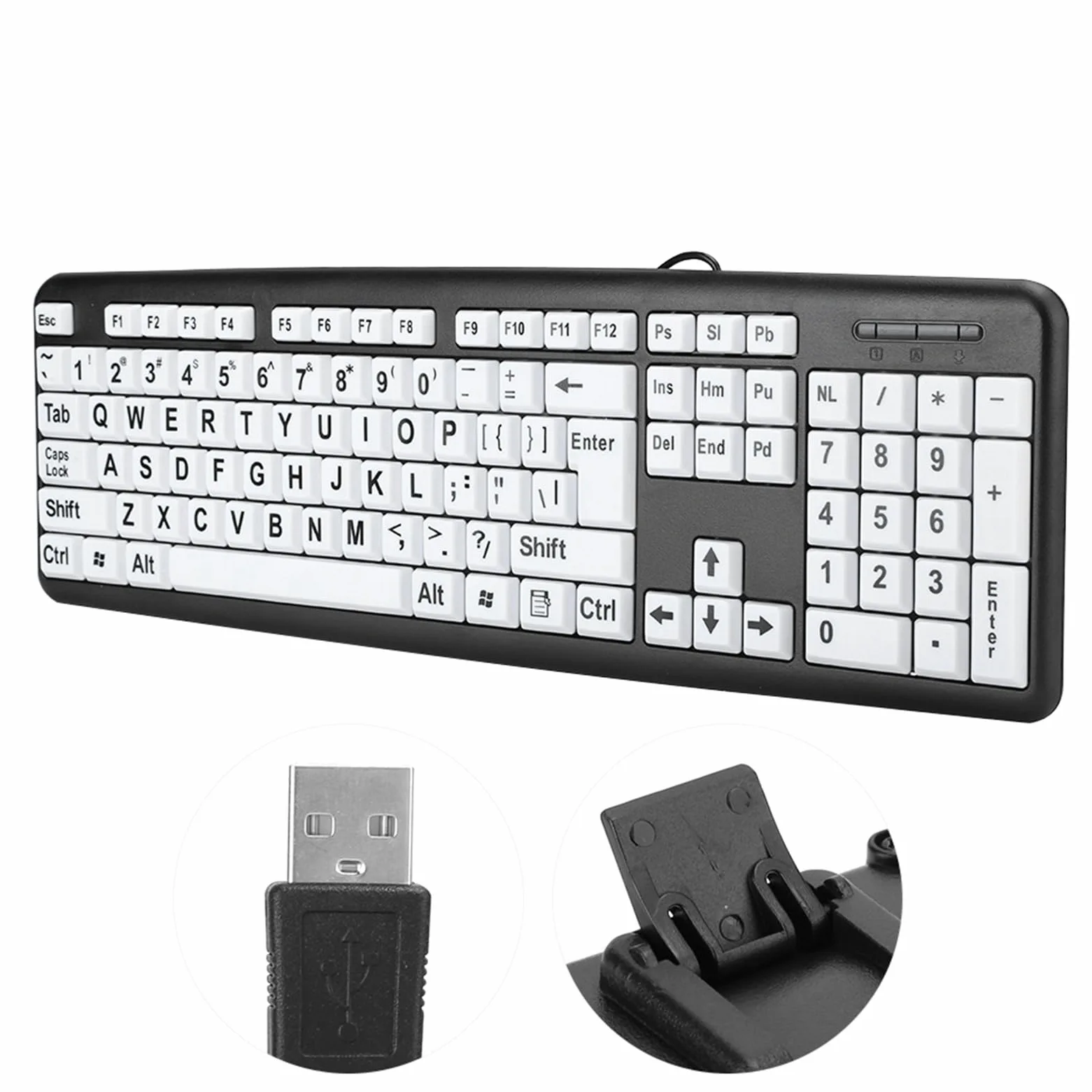 Tastiera per Anziani, Tastiera per Computer con Stampa di Grandi Dimensioni, Cablata USB con Lettera di Stampa Grande Dimensioni Standard Standard per Persone Anziane (BLACK)