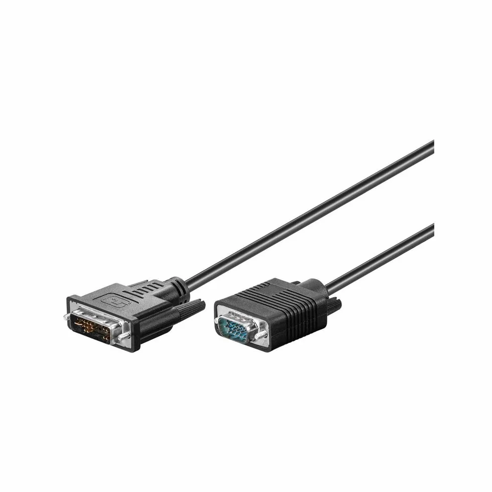 Goobay 50989 Cavo DVI-I/VGA FullHD, Placcato Nickel, Nero, 1 m Lunghezza del Cavo
