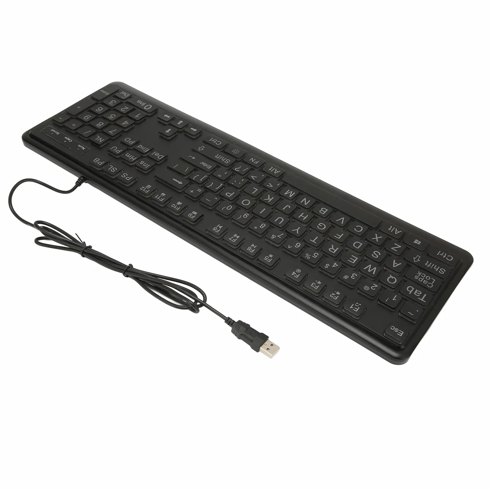 Tastiera con Stampa di Grandi Dimensioni Lettere Grandi in Grassetto Design Ergonomico per Anziani Non Vedenti Biblioteche Retroilluminazione a LED Bianca USB Cablata
