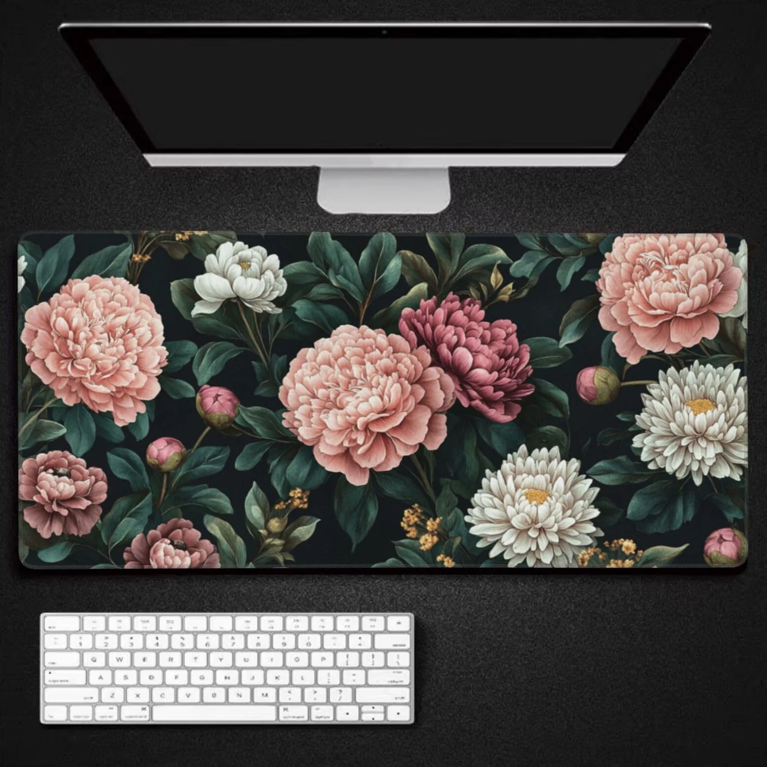 Tappetino Mouse XXL Fiori & Peonia, 100 x 50 cm Tappetino da Scrivania G435 | Tappetino per Mouse, Base in Gomma Antiscivolo, Superficie Impermeabile, Bordi Cuciti, Tappetino Scrivania per Ufficio, Gioco