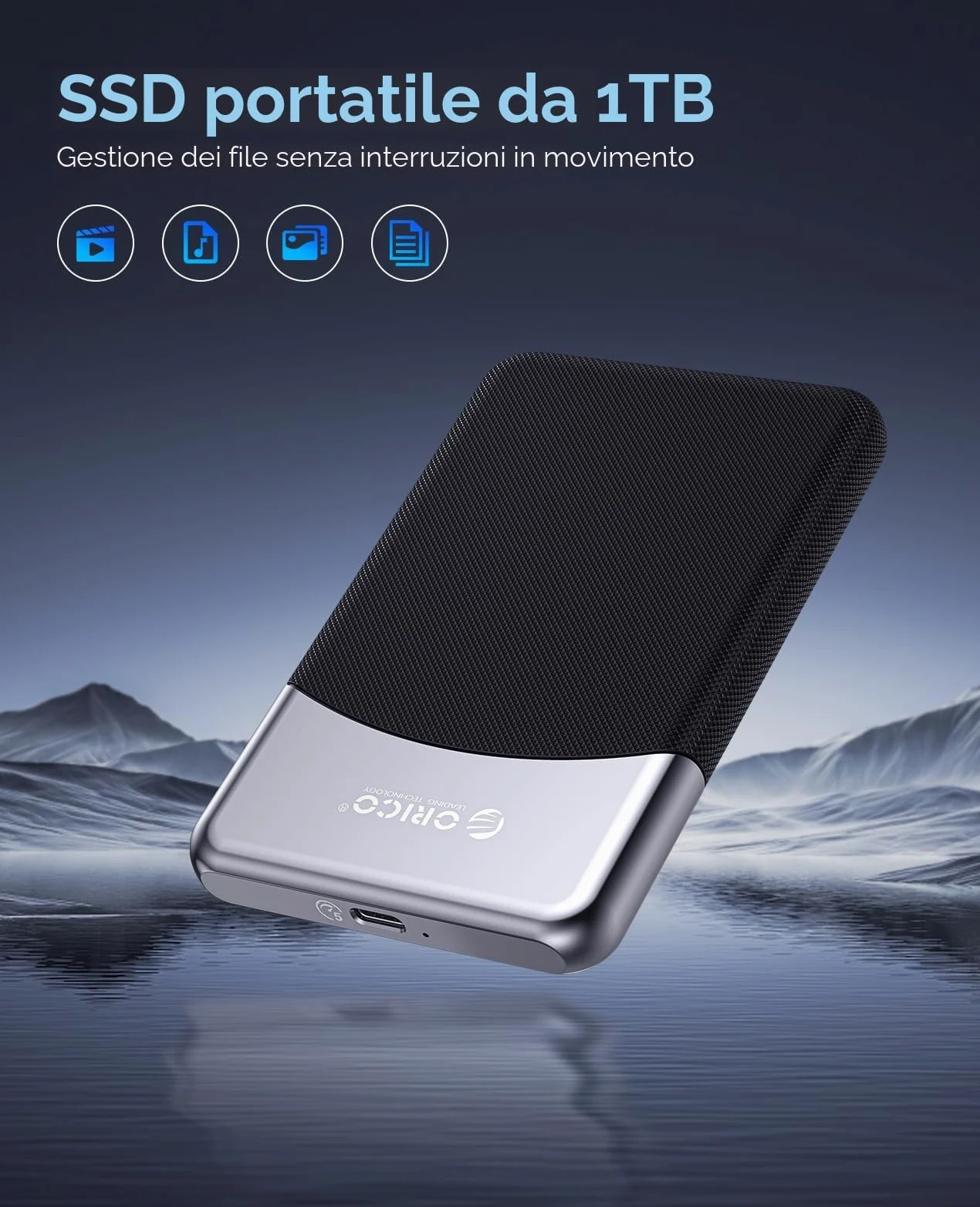 ORICO 1TB SSD esterno con cavo USB C 2 in 1, unità portatile a stato solido USB 3.2 Gen 1 fino a 460MB/s, archiviazione affidabile per smartphone USB-C, PC, tablet, Labtop - M25PRO