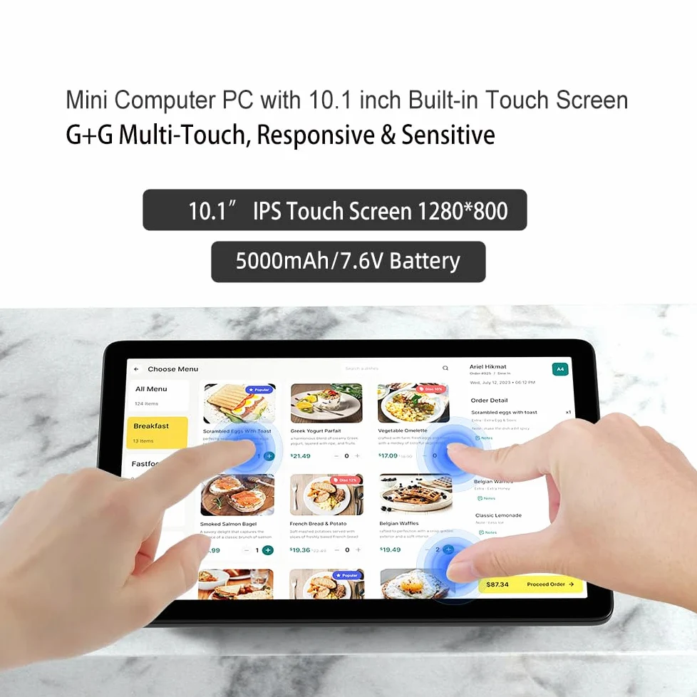 Computer Mini PC Mini Desktop PC con Schermo Tattile 10,1 Pollici, N5095 Win 11 Pro pc-mini Portatile 8GB RAM, 128GB ROM, Batteria 5000mAh, Display 4K HDMI&Tipo C, RS232, WiFi5,0, BT5,0