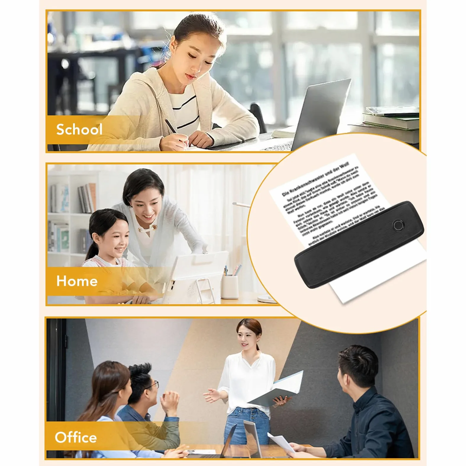 ciciglow Stampante Termica Portatile, Supporto per Stampante Mobile Bluetooth Stampante Termica Compatta Senza Inchiostro per Carta A4 A5, Compatibile con Android e IOS