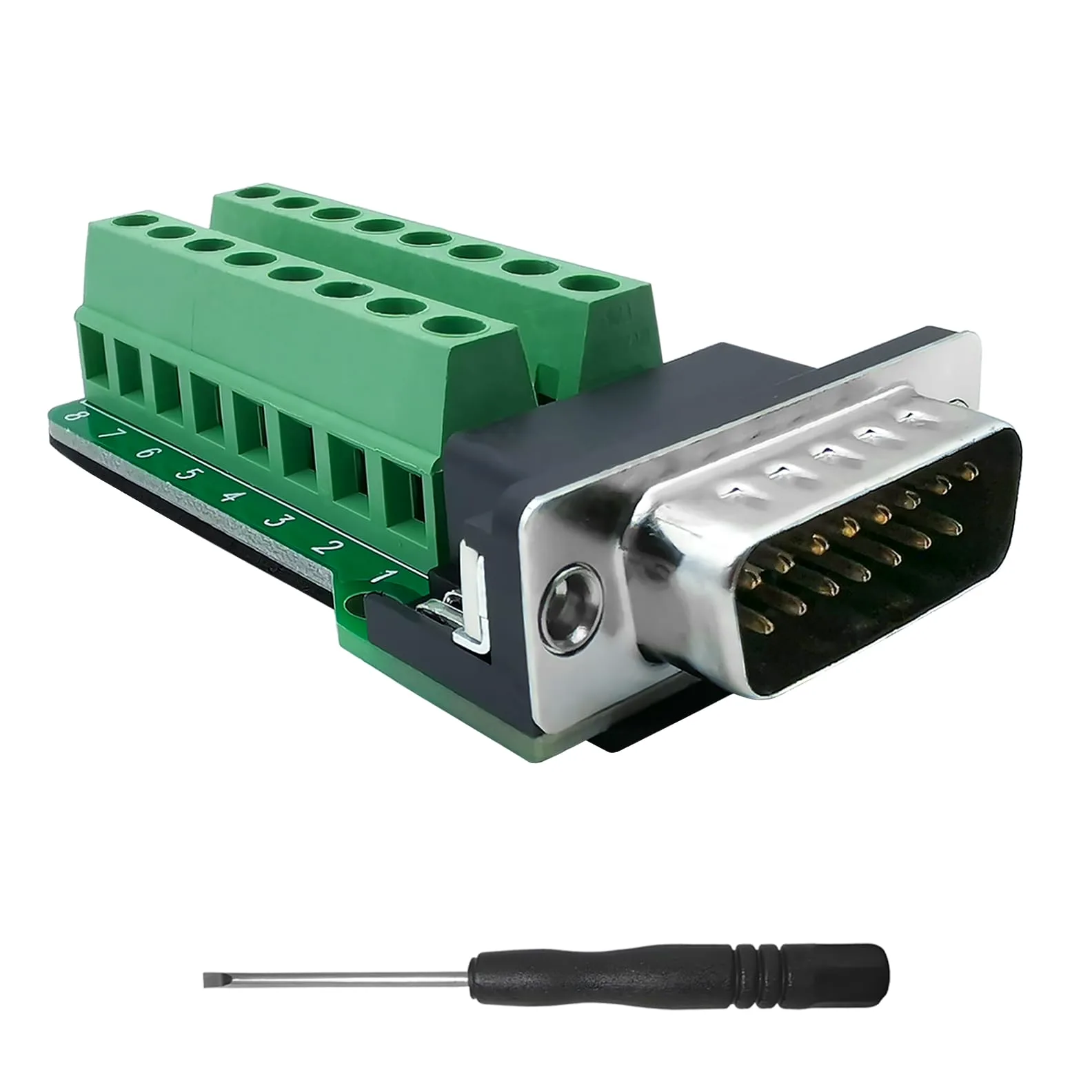 DB15 - Adattatore a 15 poli, connettore Breakout D-SUB RS-232, seriale su 15 poli, morsettiera senza saldatura, modulo di segnale con cuscinetto isolato