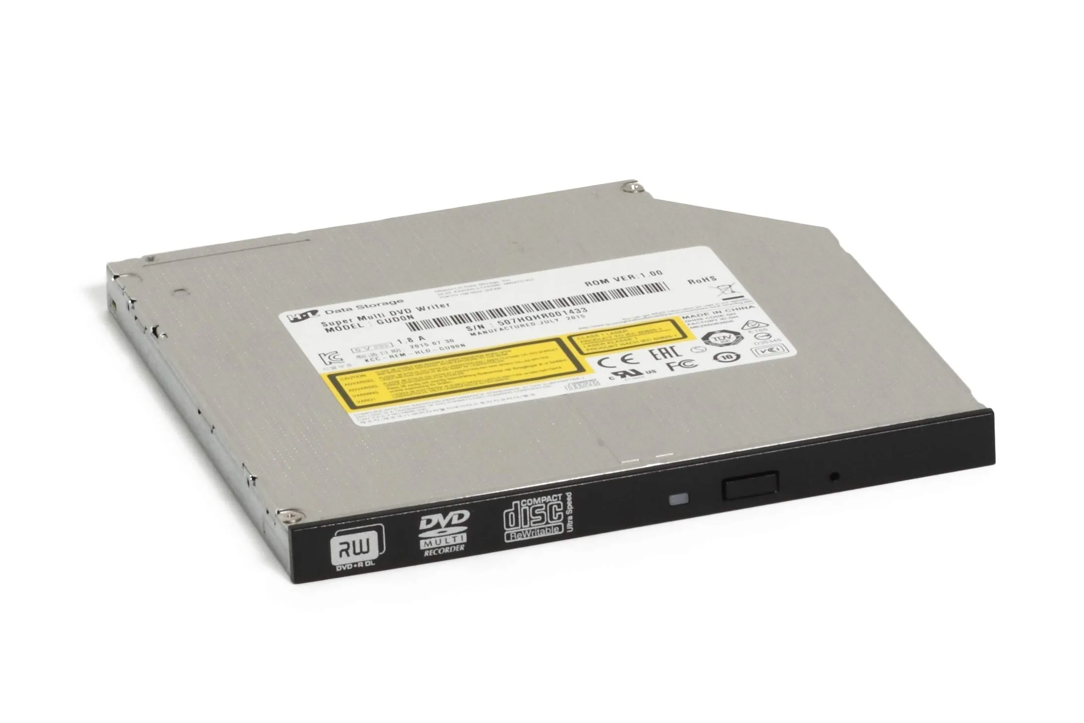 Hitachi-LG GUD0N - Lettore DVD interno sottile da 9,5 mm, compatibile con Windows 10, velocità di lettura/scrittura 8x, colore: nero