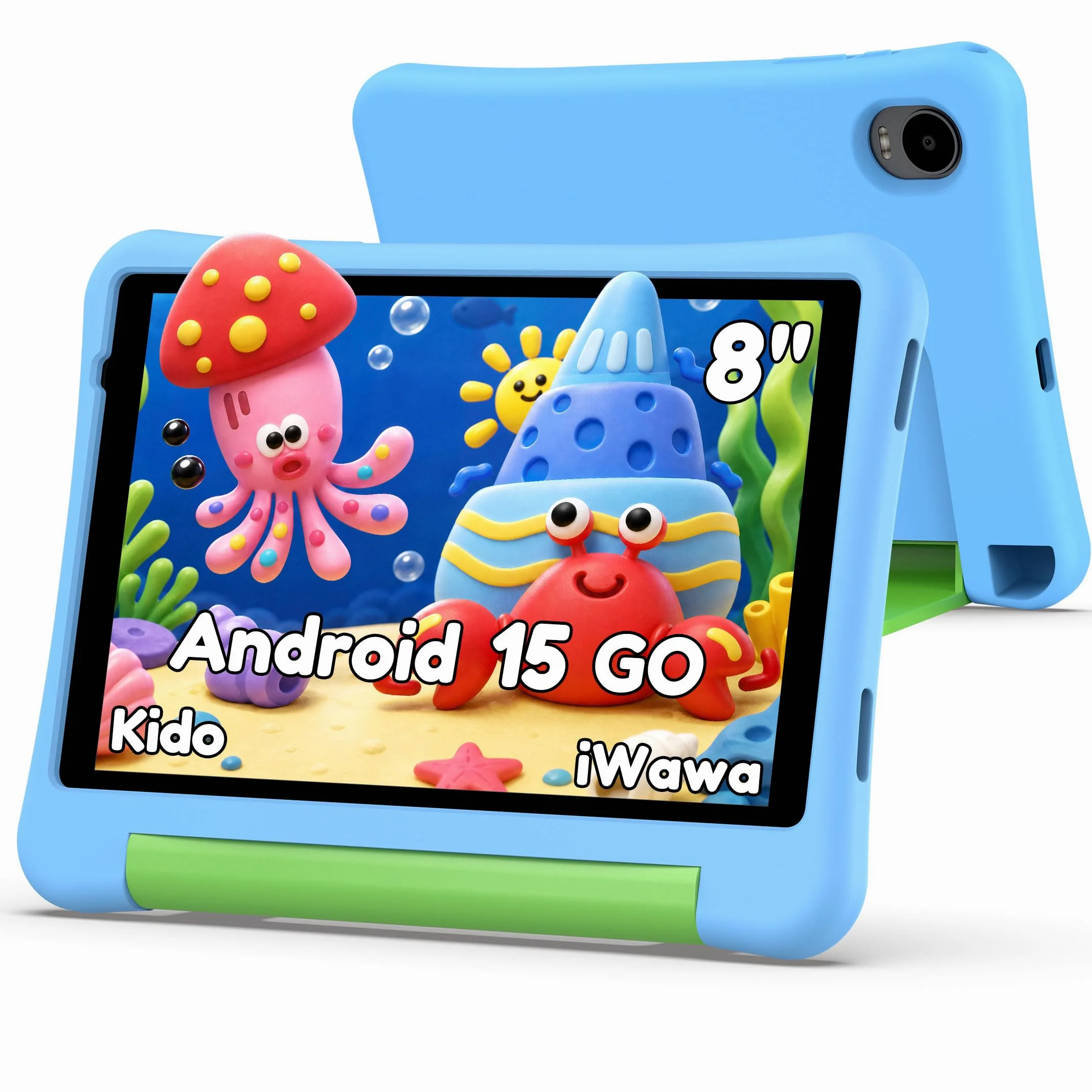 ALLDOCUBE Kido Tablet Per Bambini 8 Pollici, Android 15 Go, 32GB ROM, Blu | Controllo Parentale, iWaWa preinstallato, 512GB TF, Unisoc T310, 5000mAh, 2 Altoparlanti, Jack 3,5mm, Cover Anticaduta