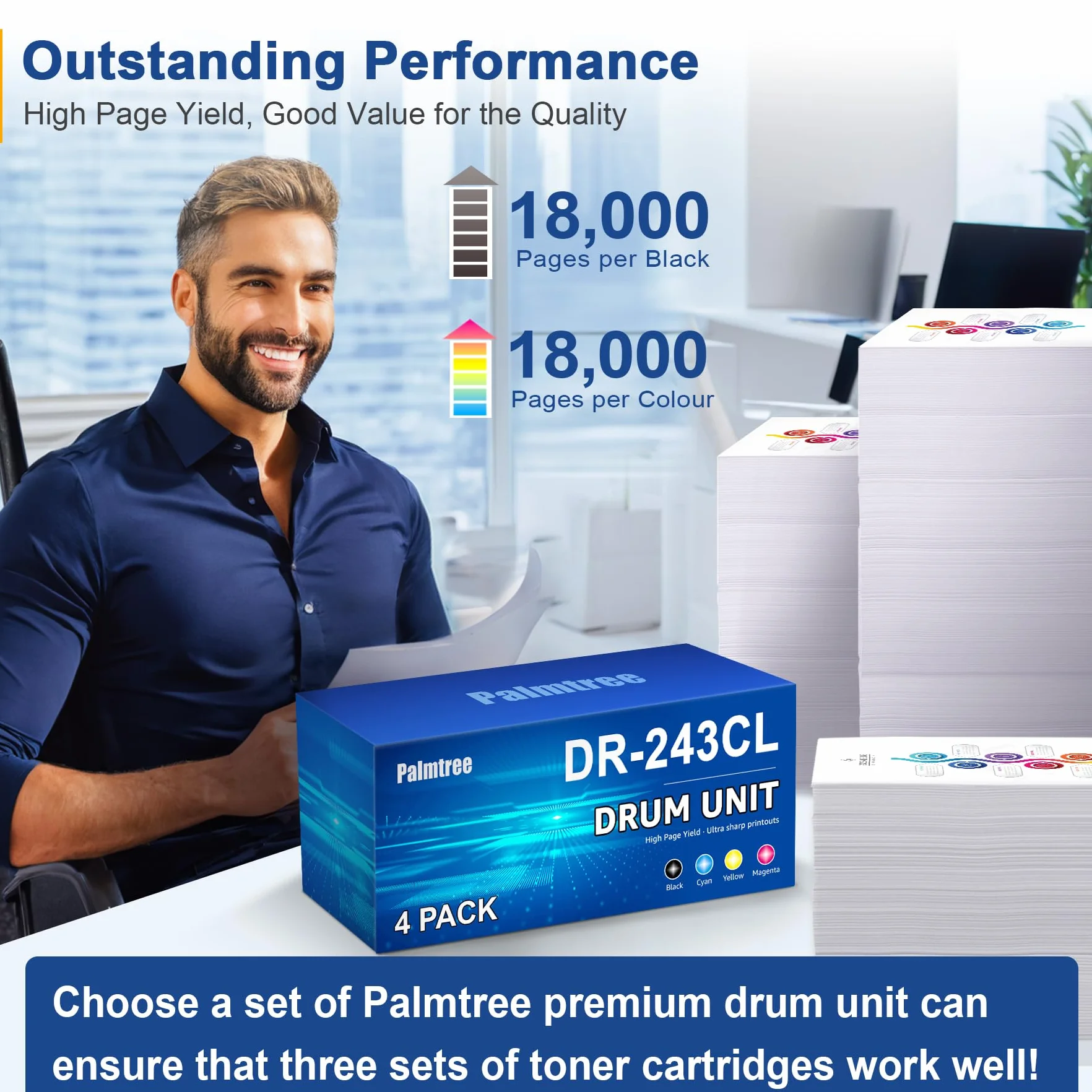 Palmtree Compatibile Tamburo DR-243CL DR243CL DR243 Tamburo Compatibile per Brother DCP-L3510CDW DCP-L3517CDW DCPL3550CDW MFC-L3710CW MFC-L3730CDN MFC-L3750CDW MFC-L3770CDW HL-L3210CW (4-Pack)