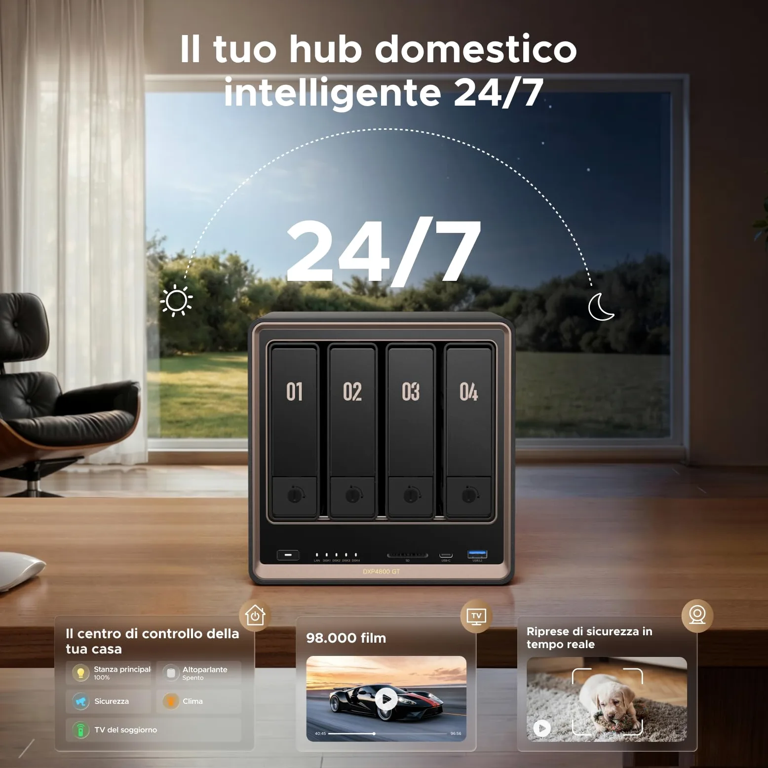 UGREEN NASync DXP4800GT NAS Desktop 4-Bay, AMD Ryzen R2514, Dual 10GbE, 8GB RAM DDR4 (fino a 64GB), supporto ECC, slot U.2 e M.2, per creator, team e casa (Diskless)