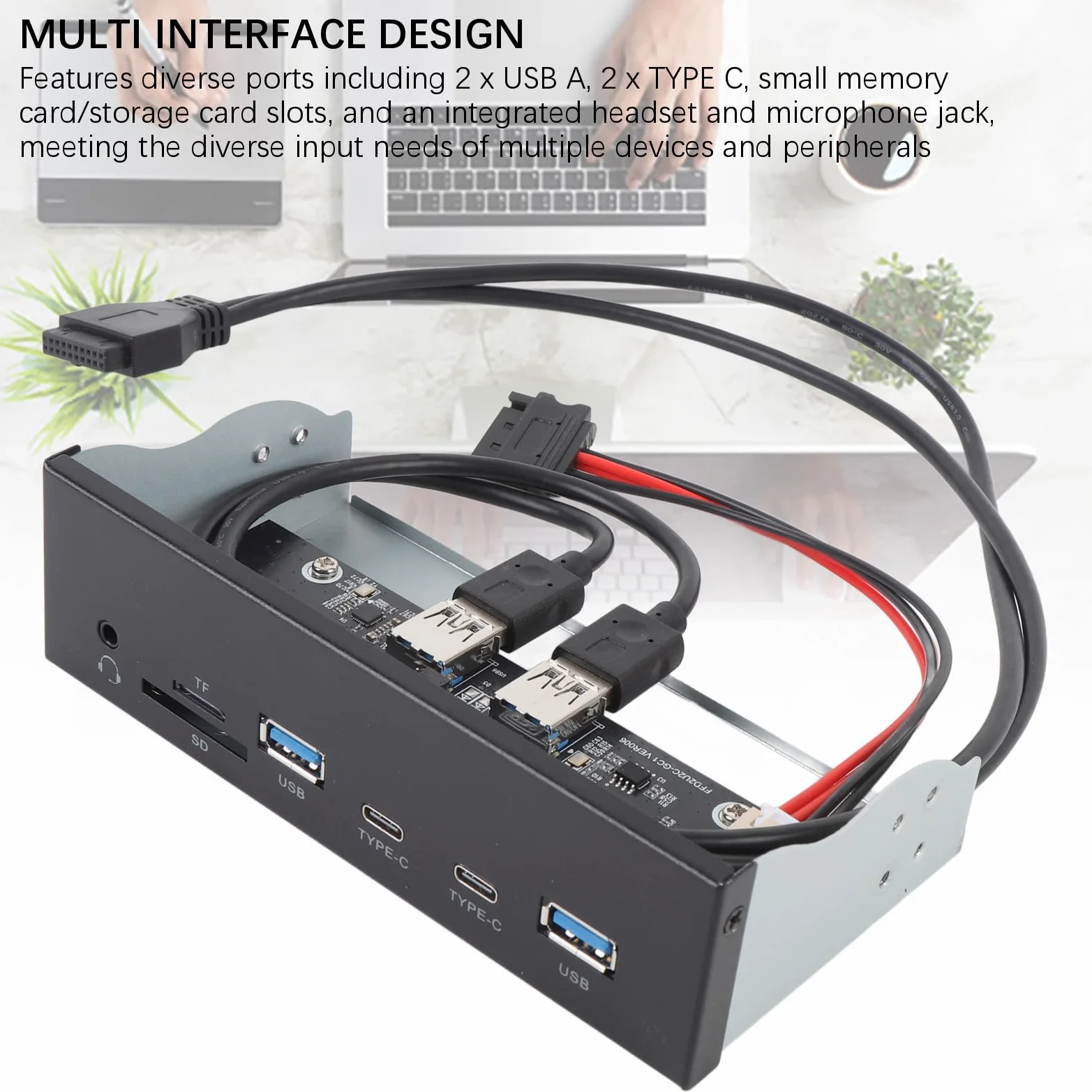 Hub USB C Interno da 19 Pin, 6 Porte USB 3.2 Gen 2x2 Pannello Frontale con 2 A e C, Lettore di Schede di Memoria e Jack, Trasferimento Dati A 5 Gbps, per Case di Computer PC Alloggiamento
