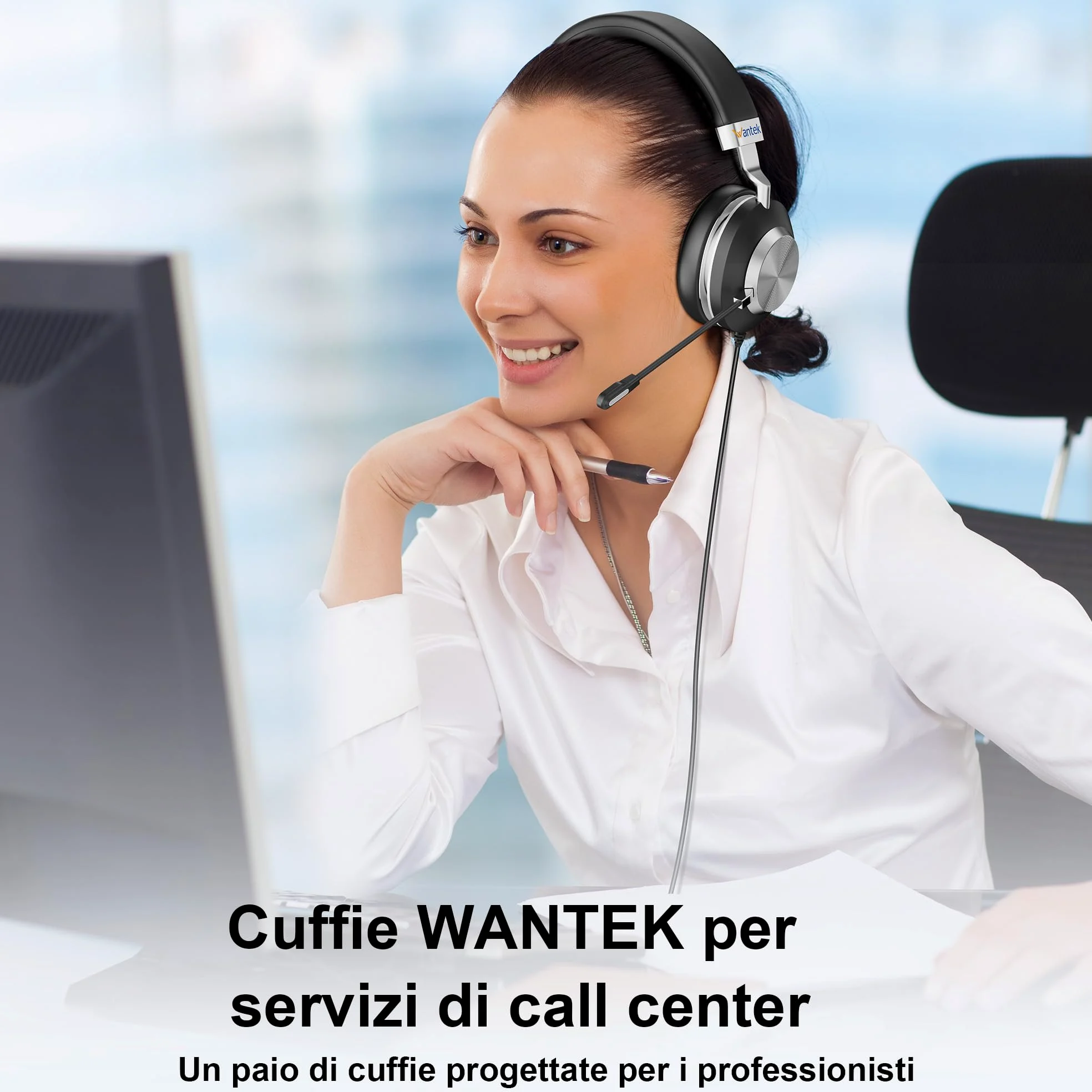 Wantek Cuffie USB con Microfono e Cancellazione Rumore,3-in-1 (USB A/Tipo C/Jack 3,5 mm) Cuffie con Filo per PC,Controllo Volume,Perfette per Call Center, Zoom,Home Office e Lezioni Online