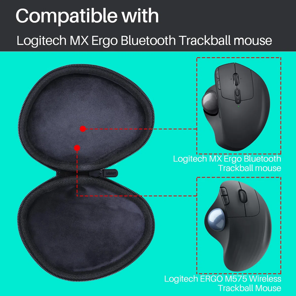 Lebakort ﻿Duro Viaggio Caso Custodia per Logitech MX Ergo/MX Ergo X/Ergo M575 Mouse Trackball Ergonomico